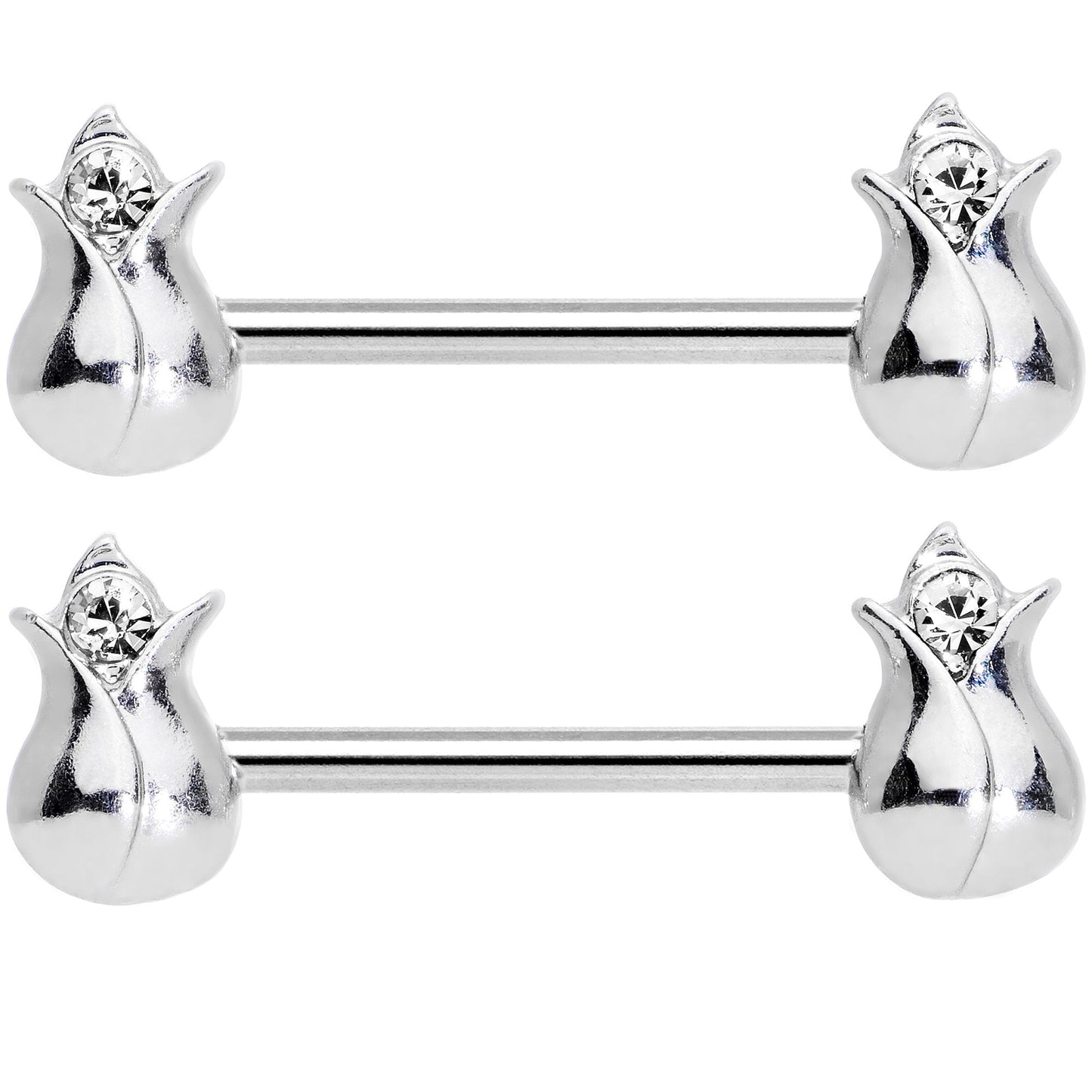 14G 9/16 Clear Gem Tulip Flower Barbell Nipple Ring Set