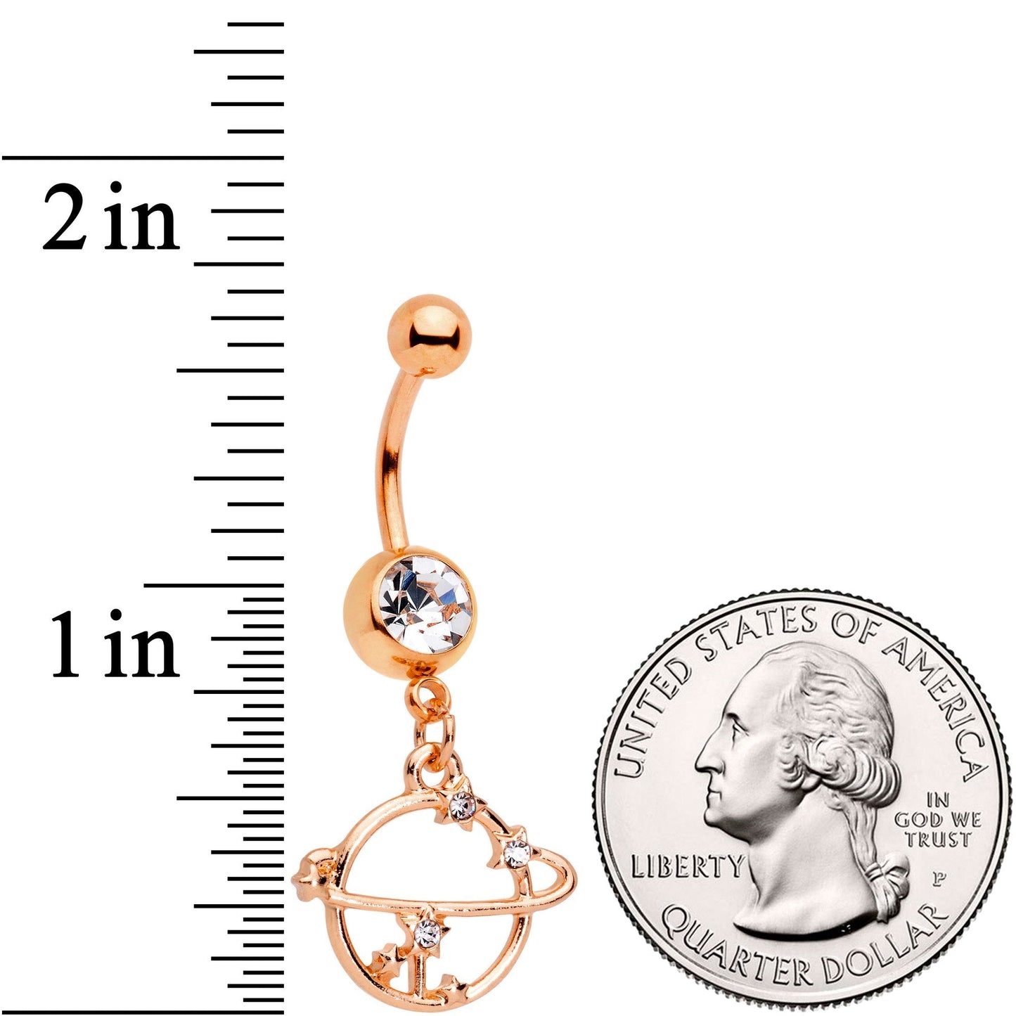 Clear Gem Rose Gold Tone Stars Orbit Planet Saturn Dangle Belly Ring