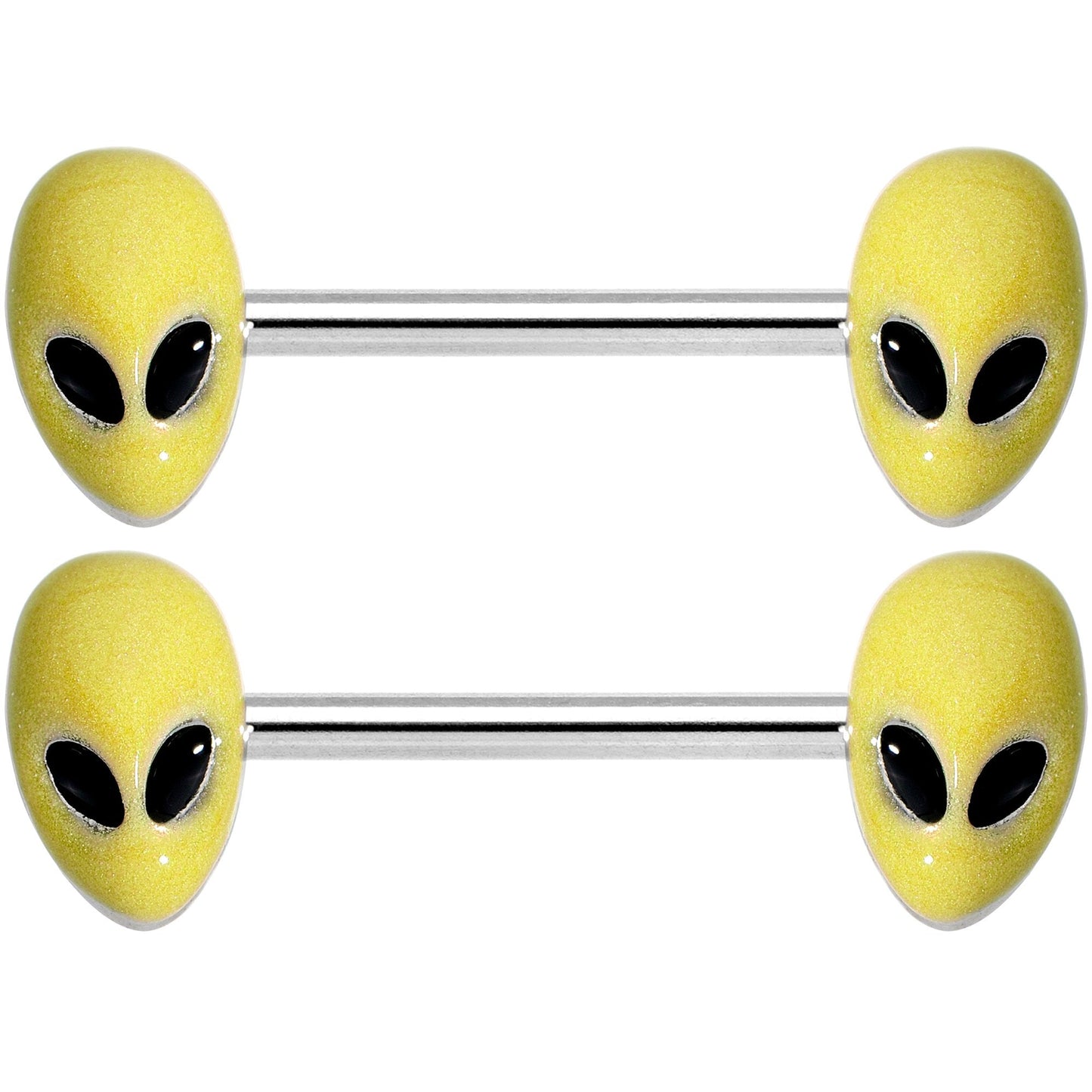 14G 9/16 Yellow Glow in the Dark Aliens Barbell Nipple Ring Set