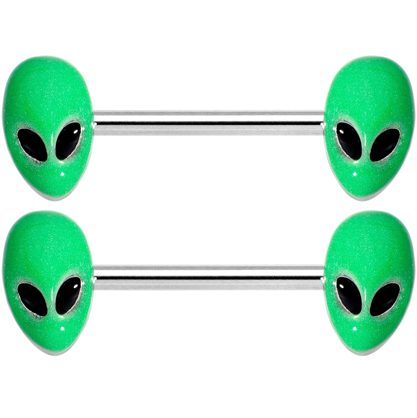 14G 9/16 Green Glow in the Dark Aliens Barbell Nipple Ring Set