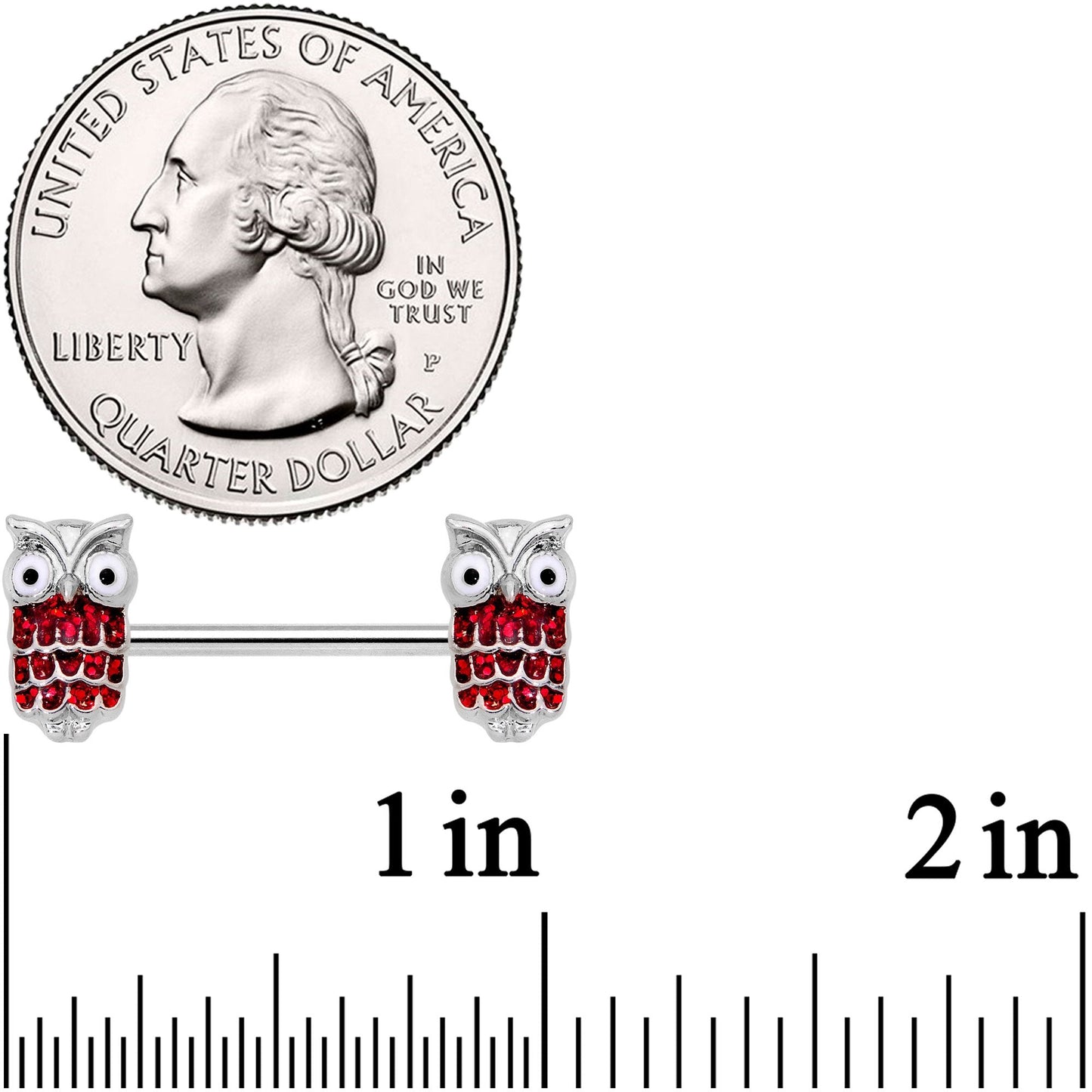 14G 9/16 Red Happy Holiday Hoot Owl Barbell Nipple Ring Set