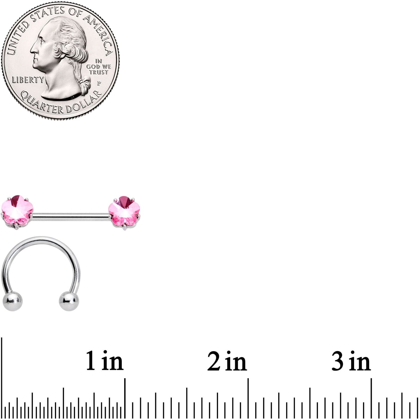 14G 5/8 1/2 Pink Gem Horseshoe Barbell Nipple Ring Set