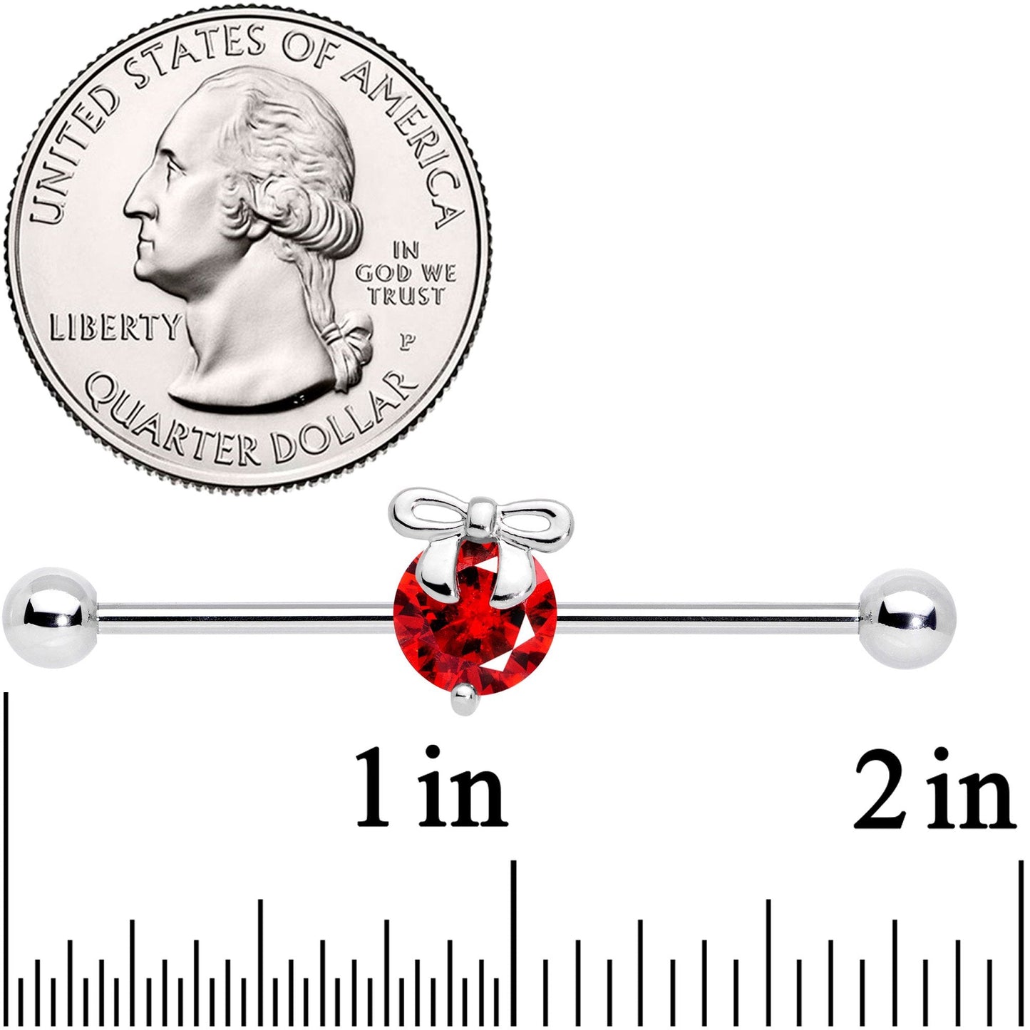 14G Red Gem Precious Holiday Ornament Industrial Barbell 38mm