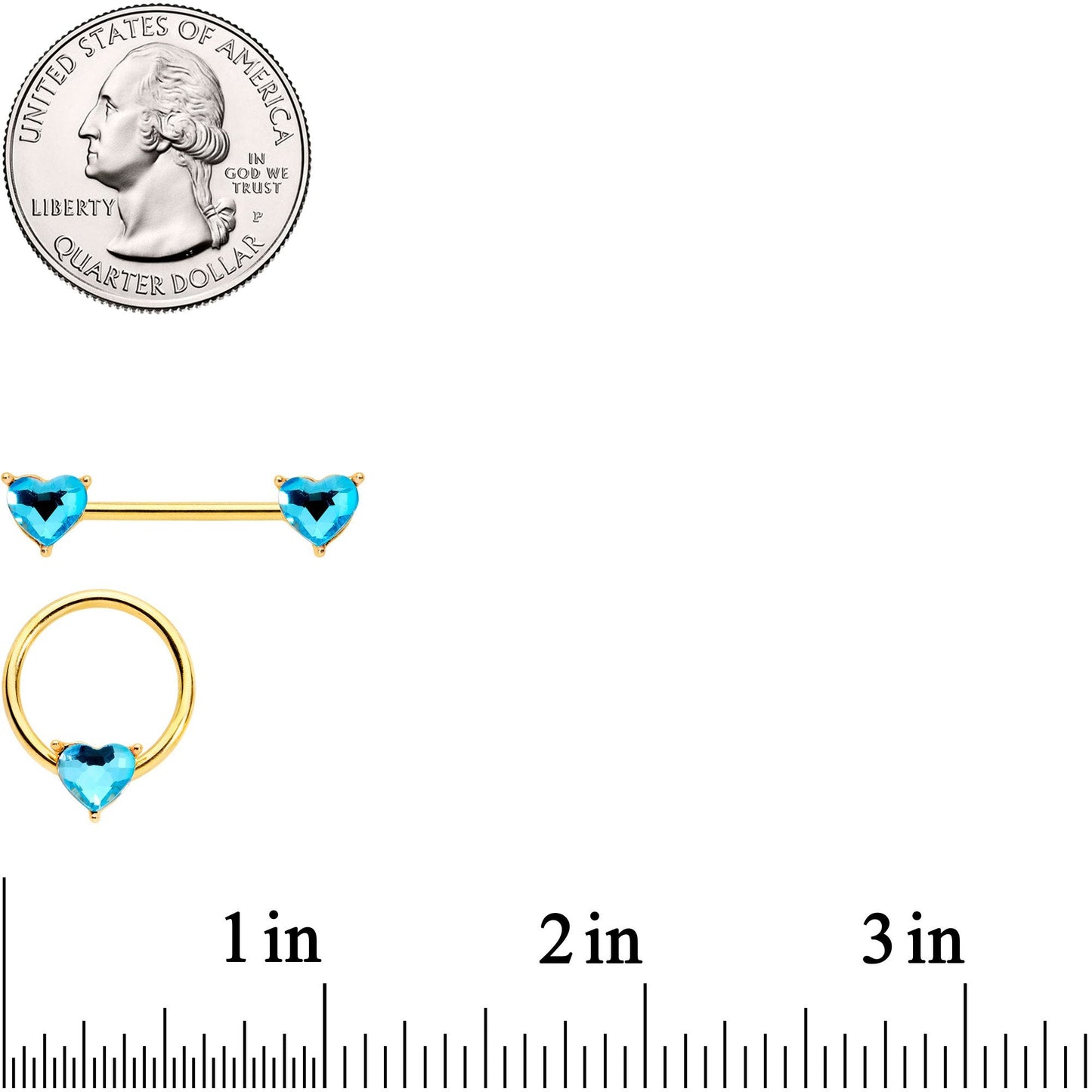 14G Blue Valentine Gem Gold Tone BCR Barbell Nipple Ring Set
