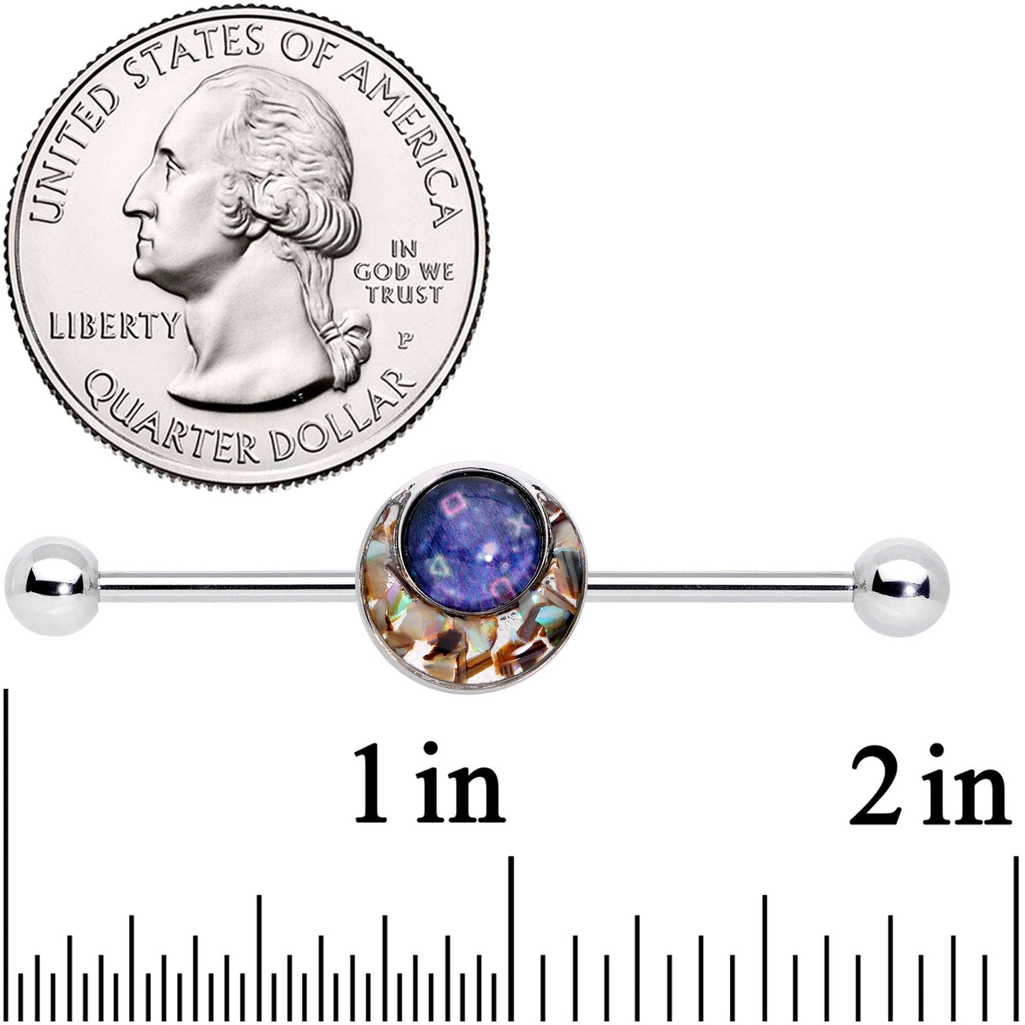 14G Blue Orb Mosaic Crescent Moon Industrial Barbell 38mm