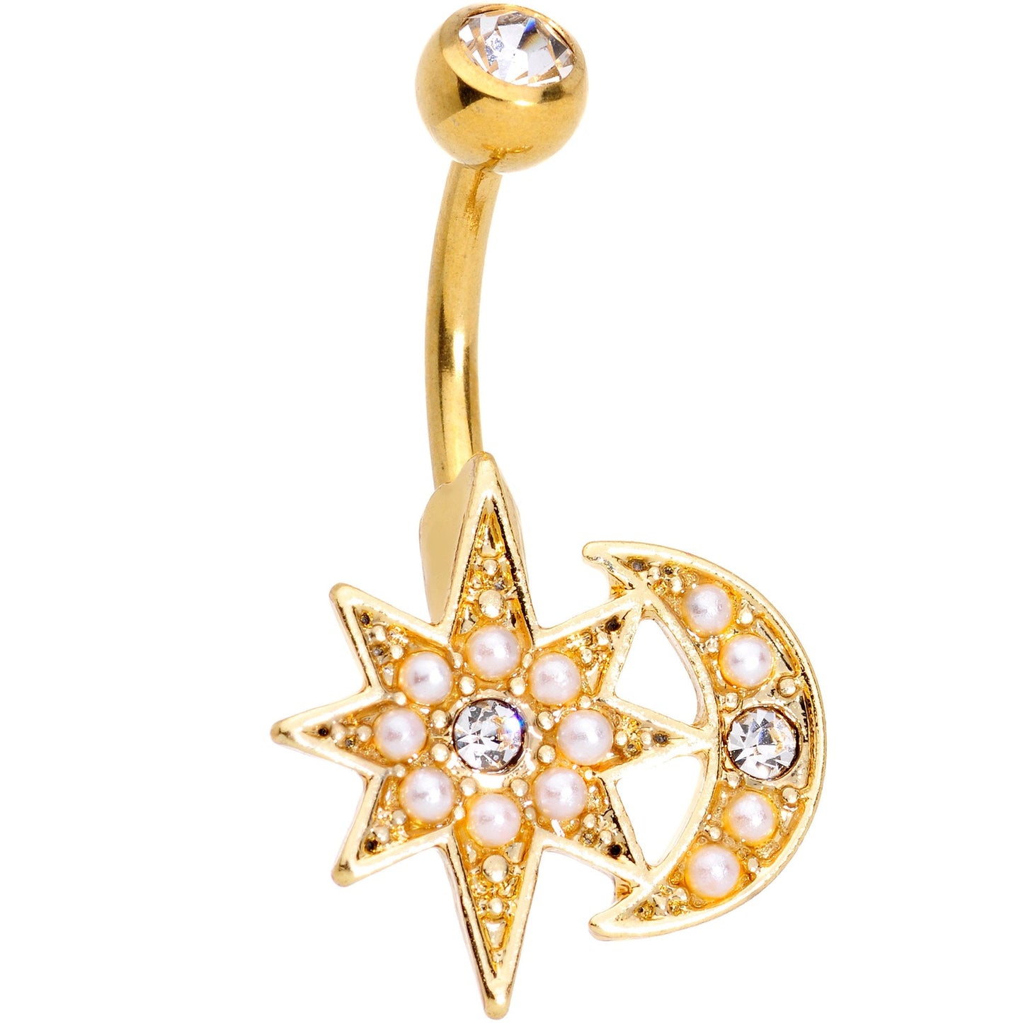 Clear Gem Gold Tone Holiday Star Crescent Moon Belly Ring