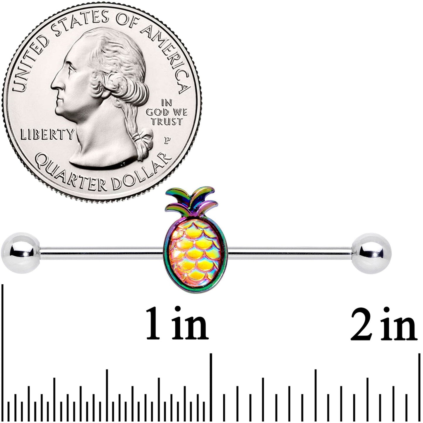 14G Rainbow Iridescent Dreamy Pineapple Industrial Barbell 38mm