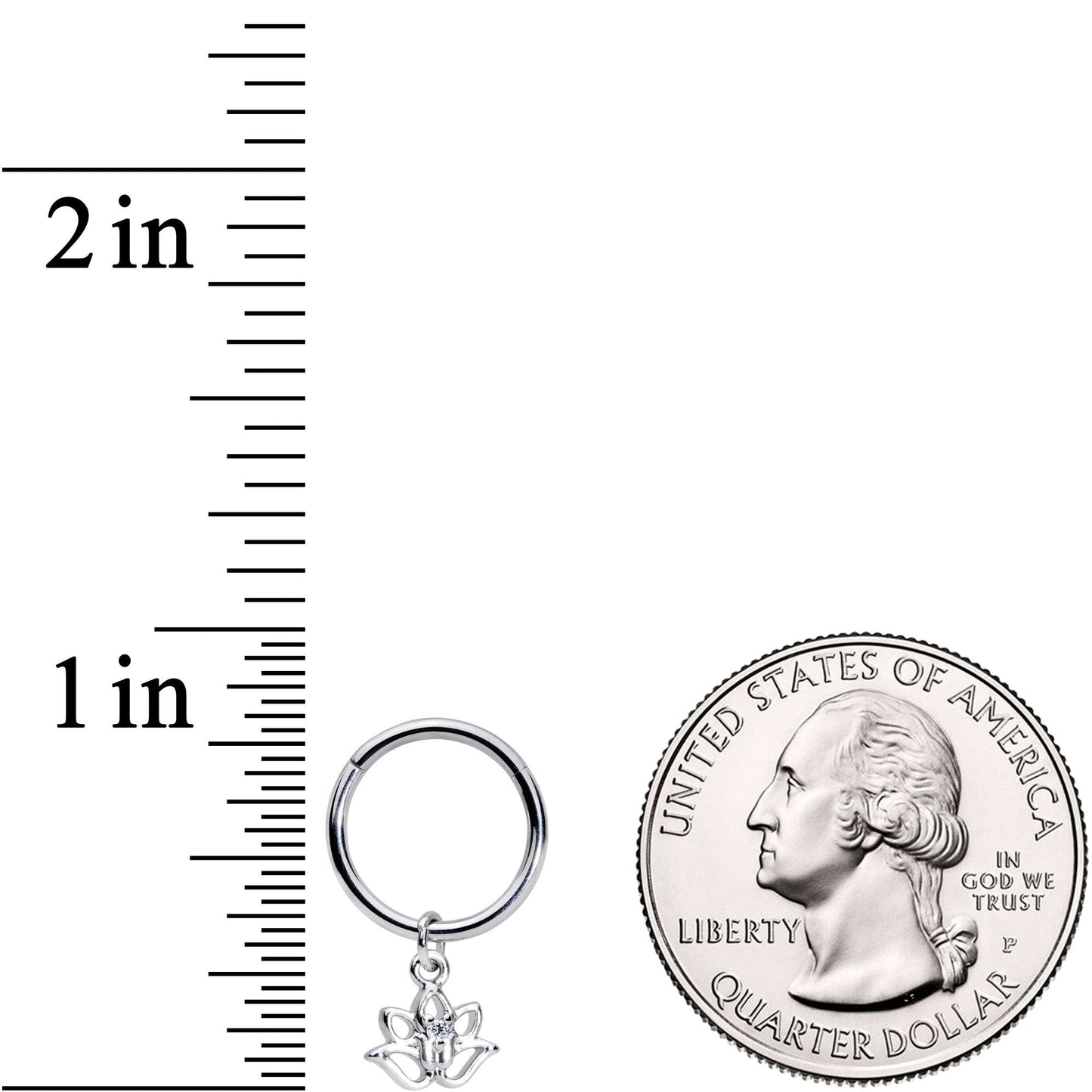 16G 3/8 Clear CZ Gem Lotus Flower Dangle Hinged Segment Ring