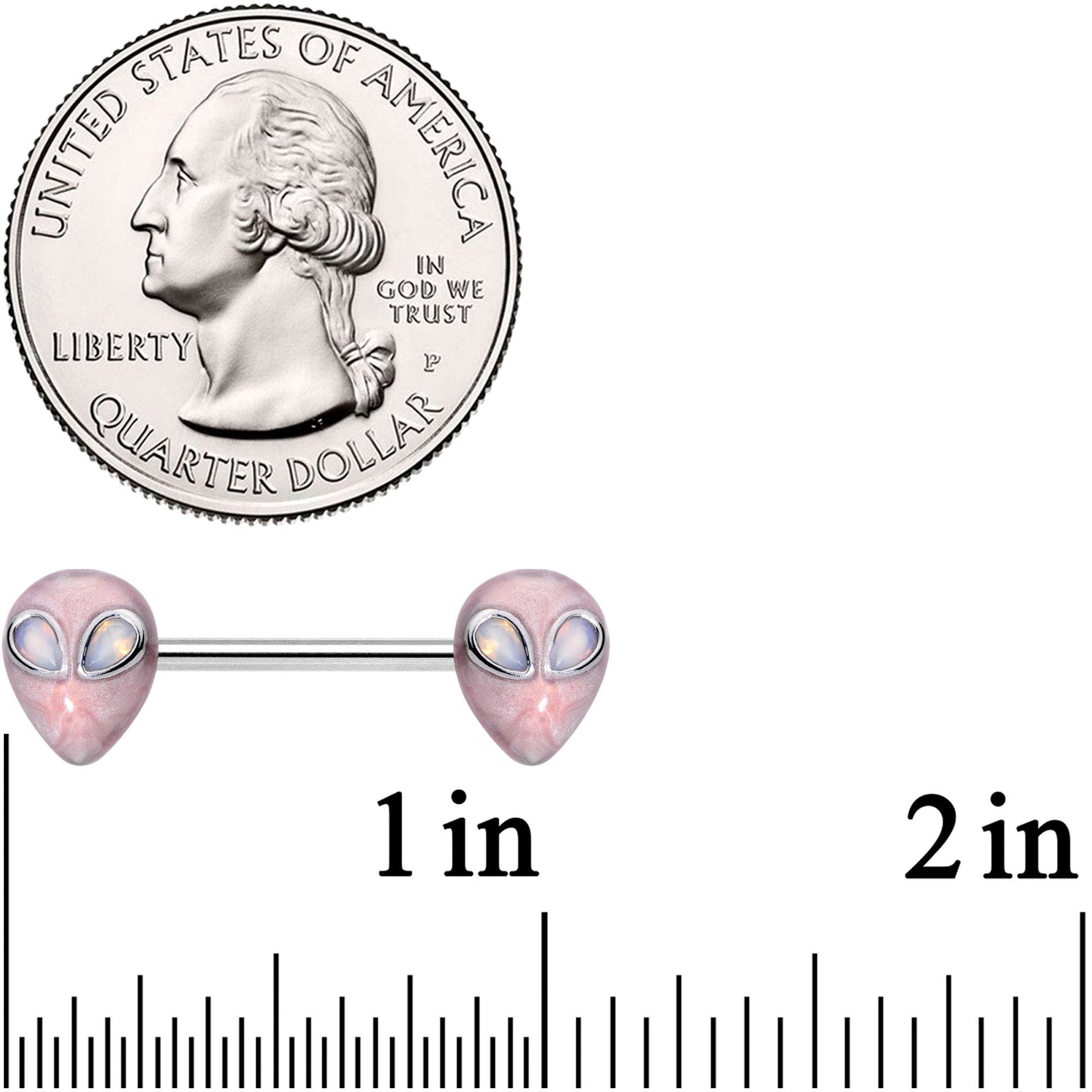 14G 9/16 White Faux Opal Alien Invader Barbell Nipple Ring Set