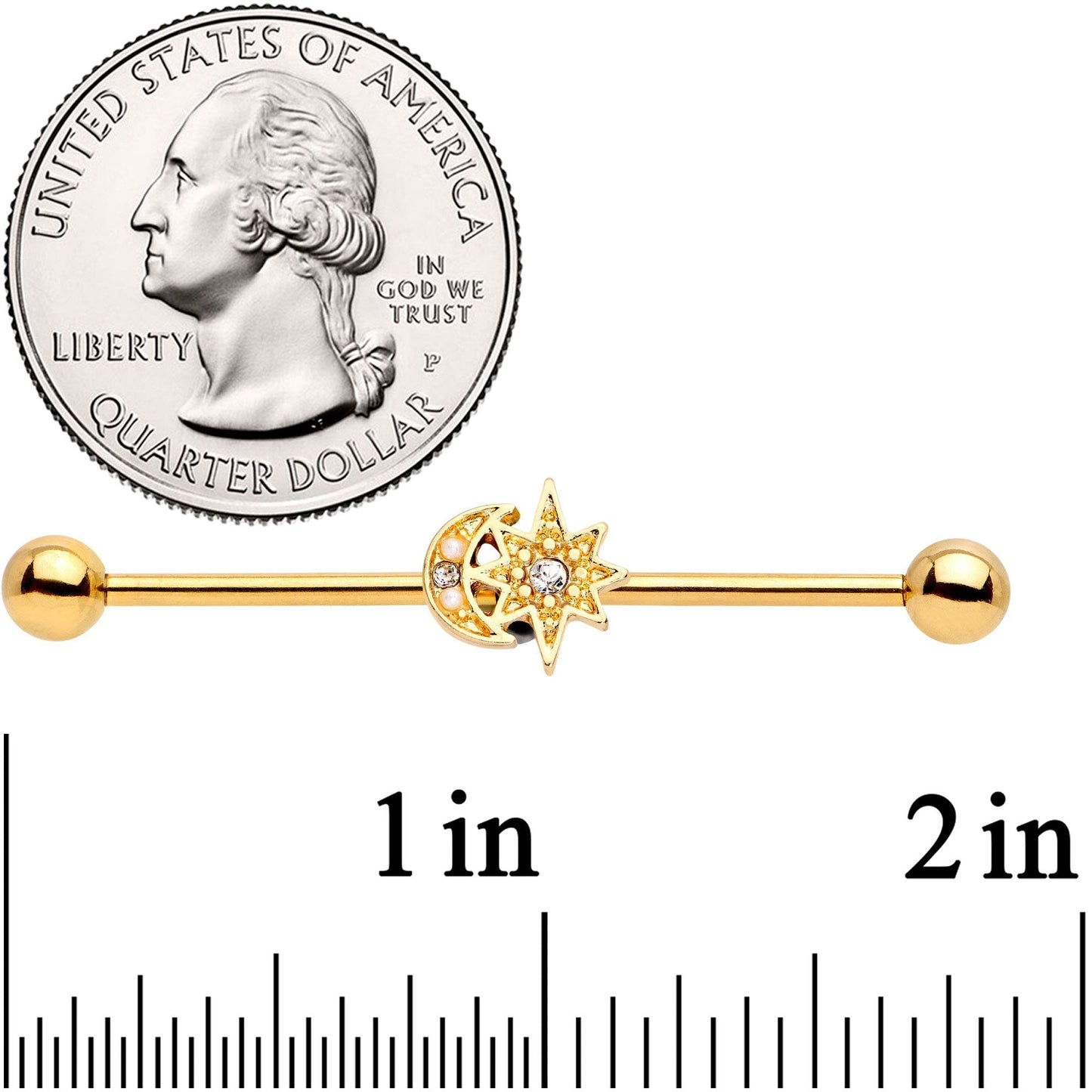 14G Clear Gem Gold Tone Holiday Star Industrial Barbell 38mm