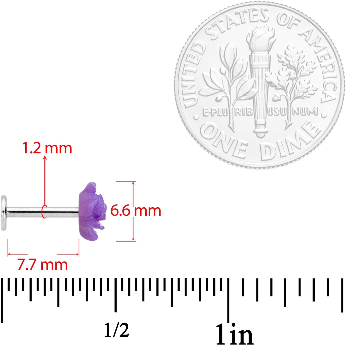 16G 1/4 Purple Gem Rose Flower Labret Monroe Tragus Set of 4