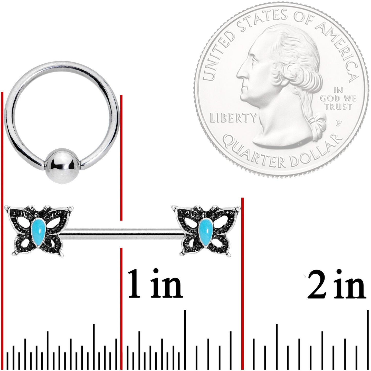 14G Faux Turquoise Butterfly BCR Barbell Nipple Ring Set of 4