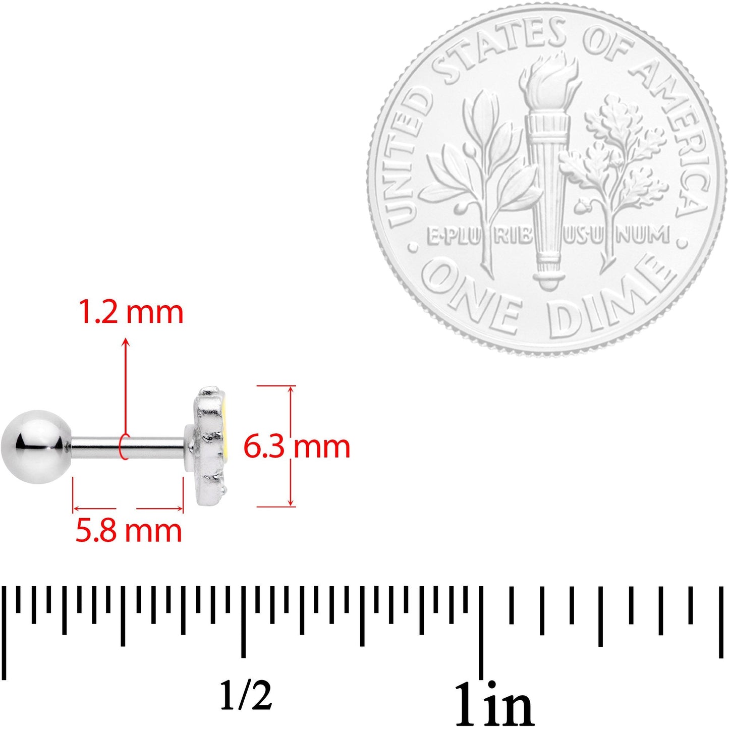 16G 1/4 Clear Gem Yellow Butterfly Cartilage Tragus Earring