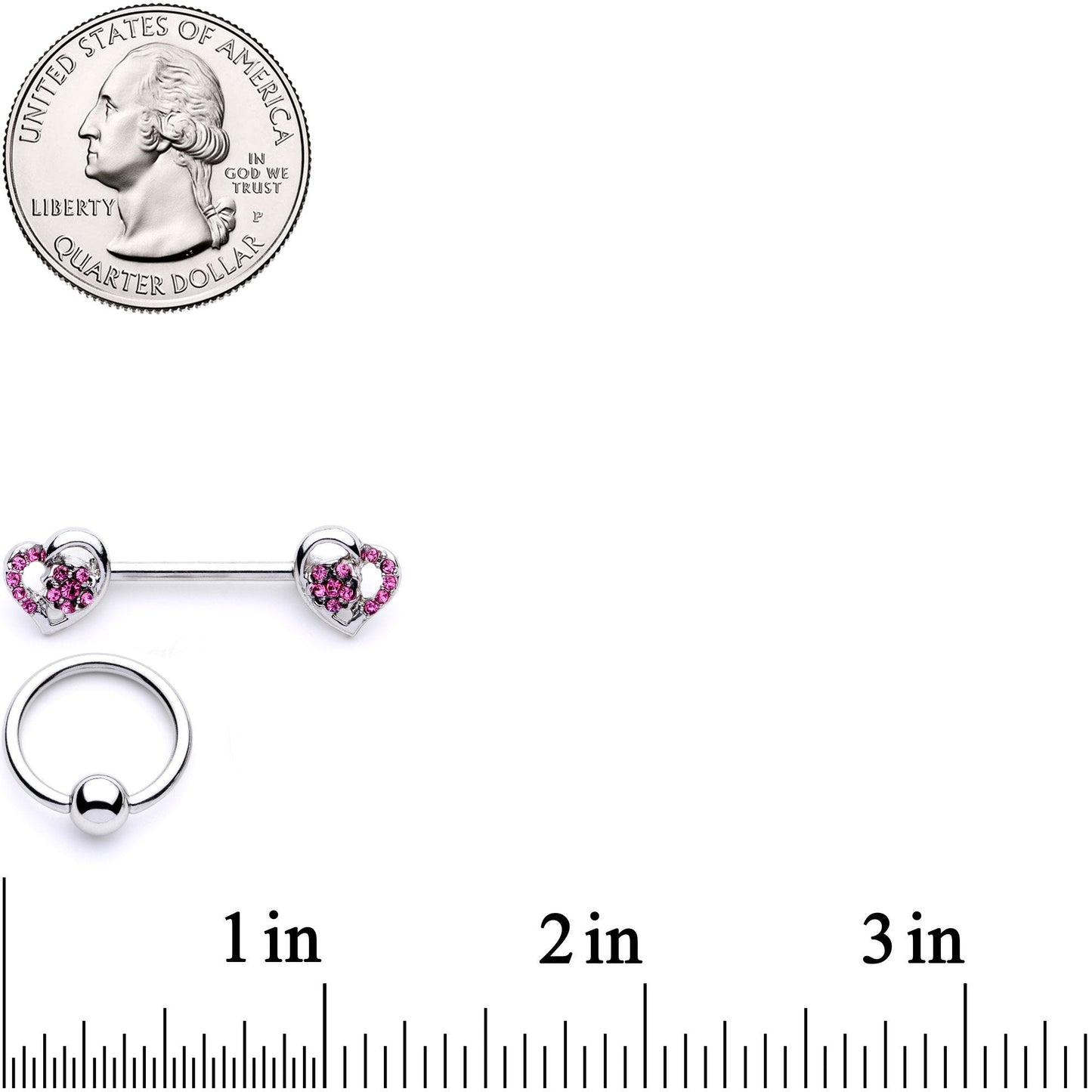 14G 9/16 1/2 Pink Gem Floral Hearts BCR Barbell Nipple Ring Set