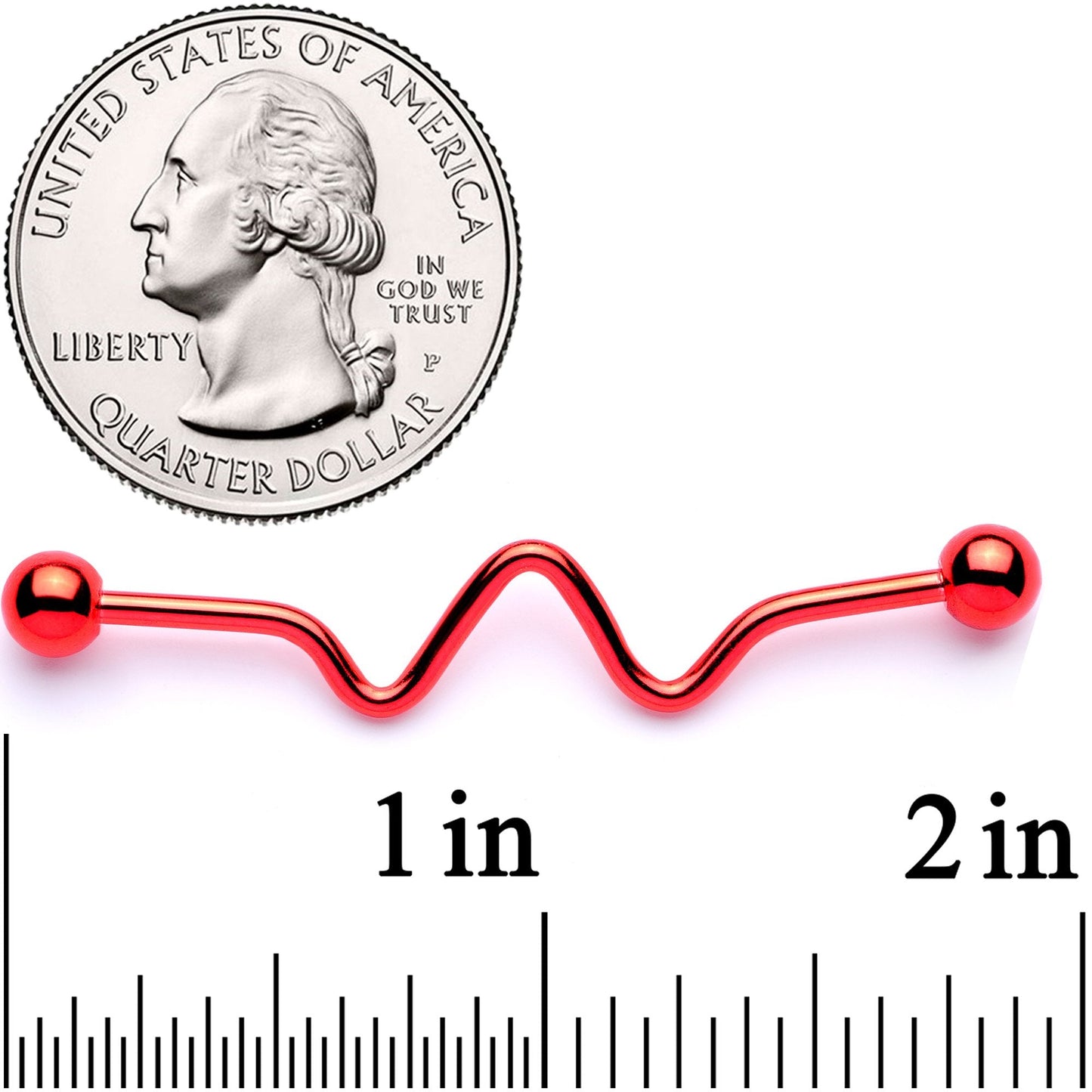 14G Red Anodized Pulse Wave Industrial Barbell 40mm