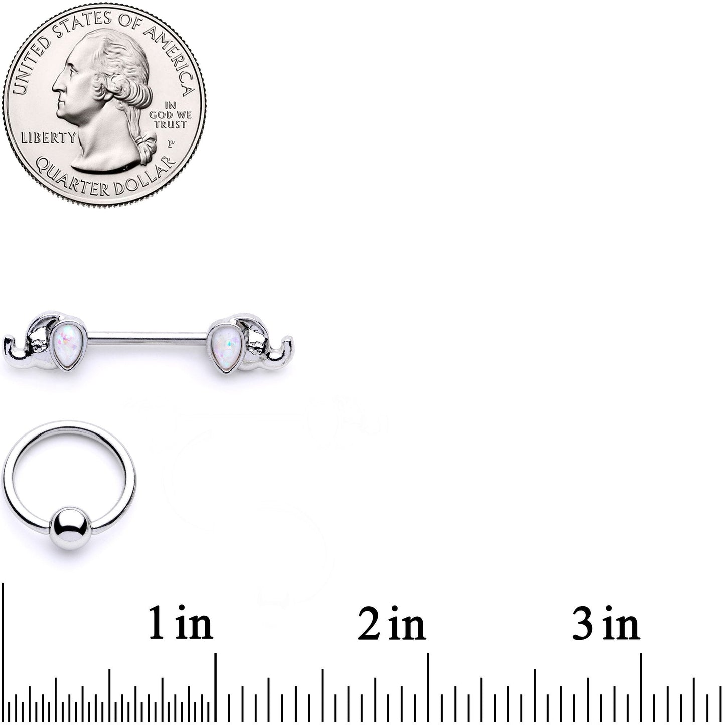 14G White Faux Opal Elephant BCR Barbell Nipple Ring Set of 4