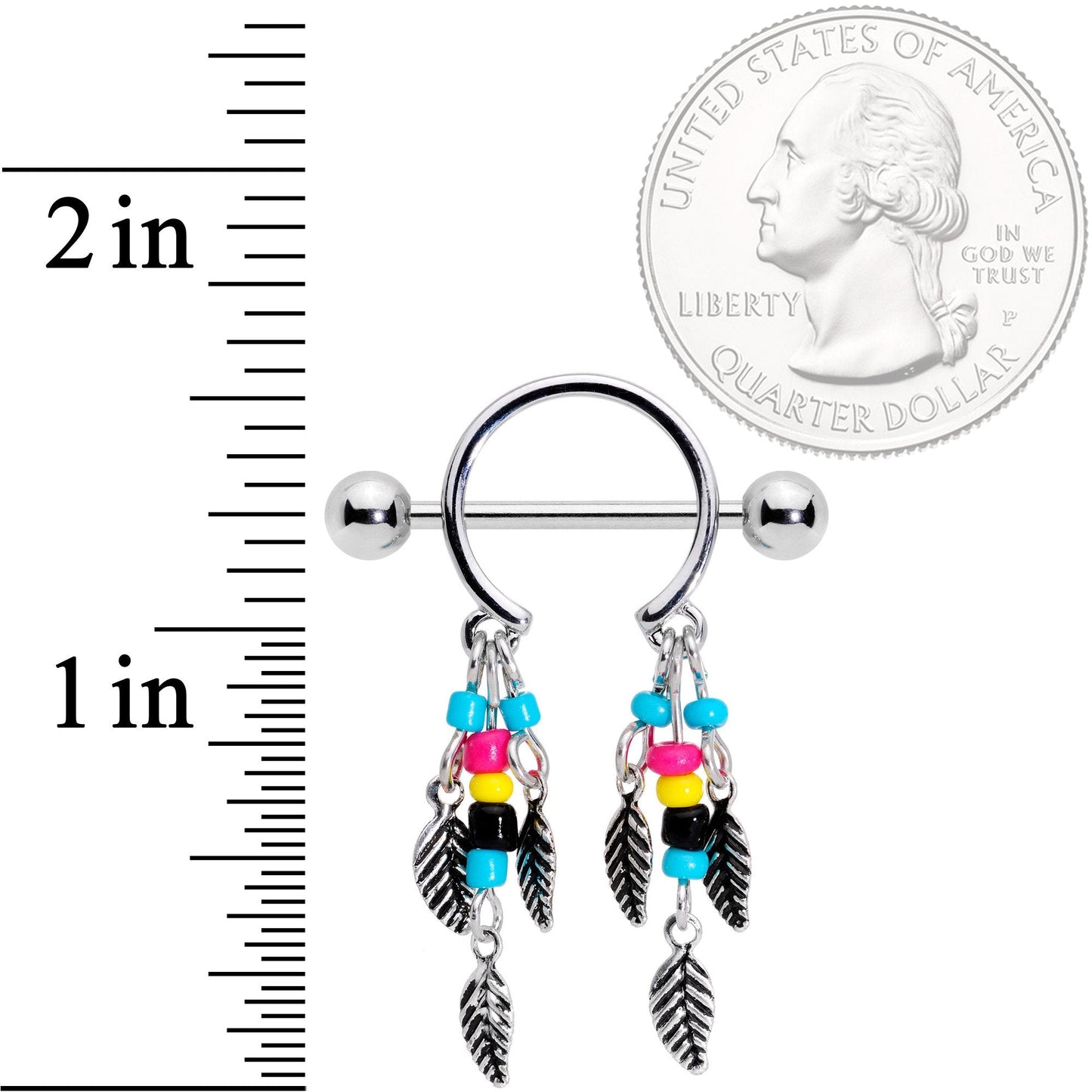 14G 9/16 Multicolor Bead Feather Dangle Nipple Shield Set