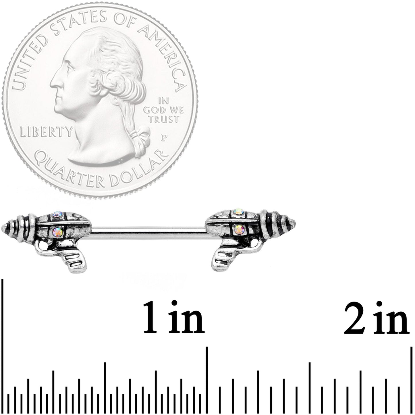 14G 9/16 Aurora Gem Mystery Ray Gun Barbell Nipple Ring Set