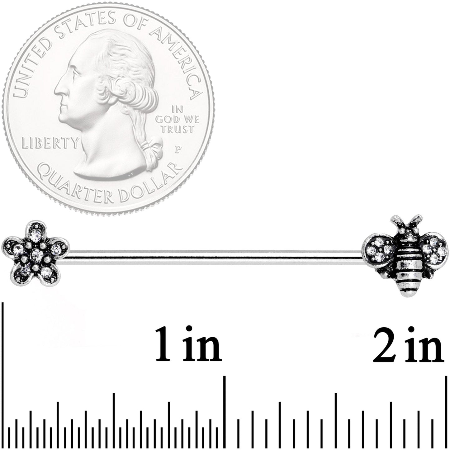 14G Clear Gem Bee Flower Industrial Barbell 38mm