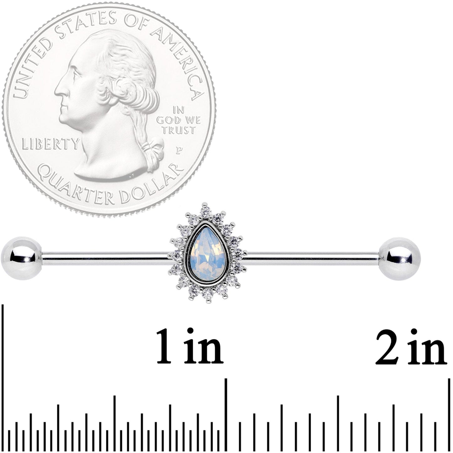 14G Clear CZ White Faux Opal Drop Industrial Barbell 38mm