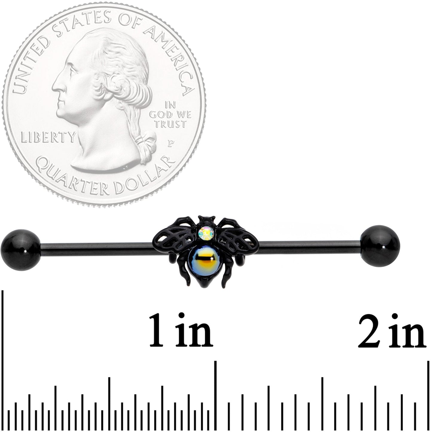14G Aurora Gem Black Busy Bee Industrial Barbell 38mm