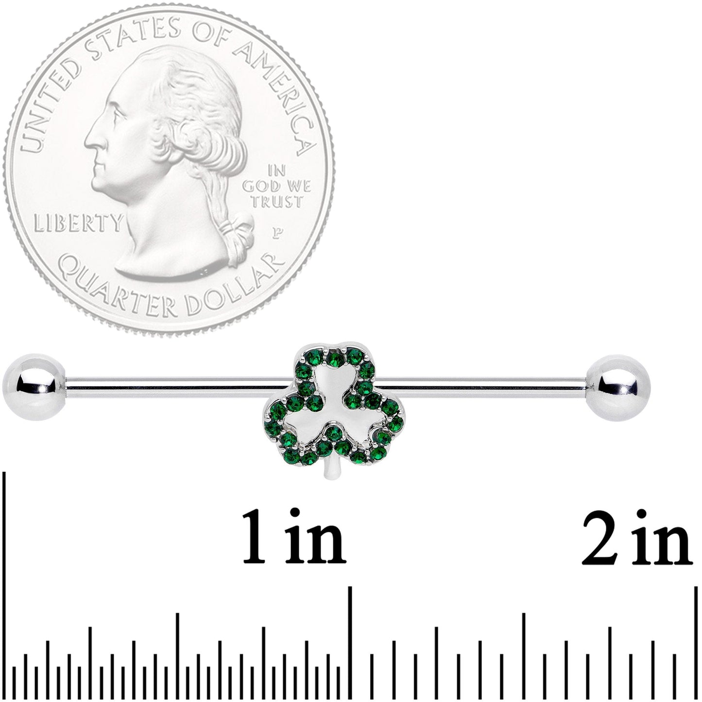 14G Green Gem St Patricks Day Shamrock Barbell Industrial 38mm