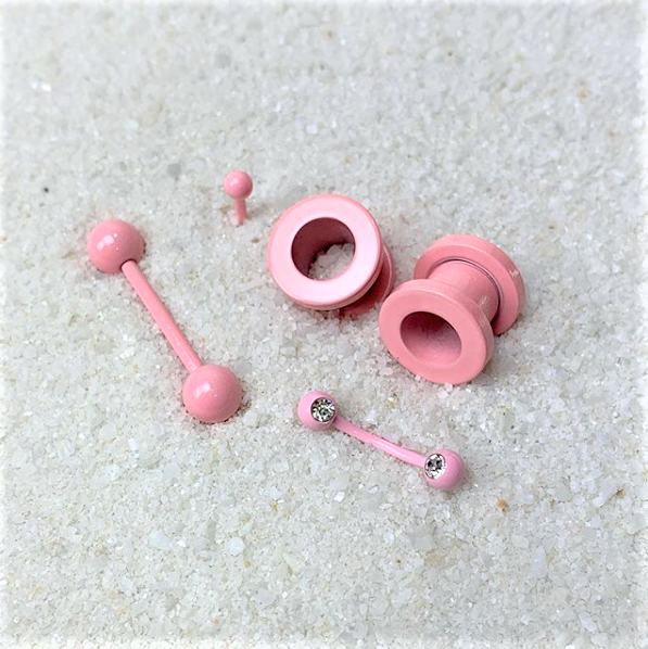 14G 5/8 Light Pink Acrylic Over Steel Barbell Tongue Ring