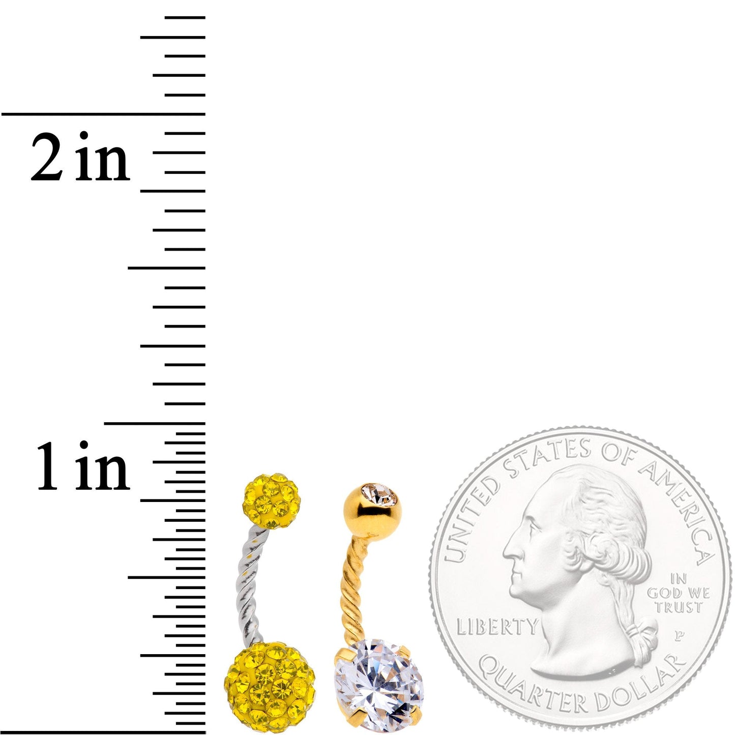 Clear Yellow Gem Gold Tone Thoroughly Twisted Belly Ring Set of 3