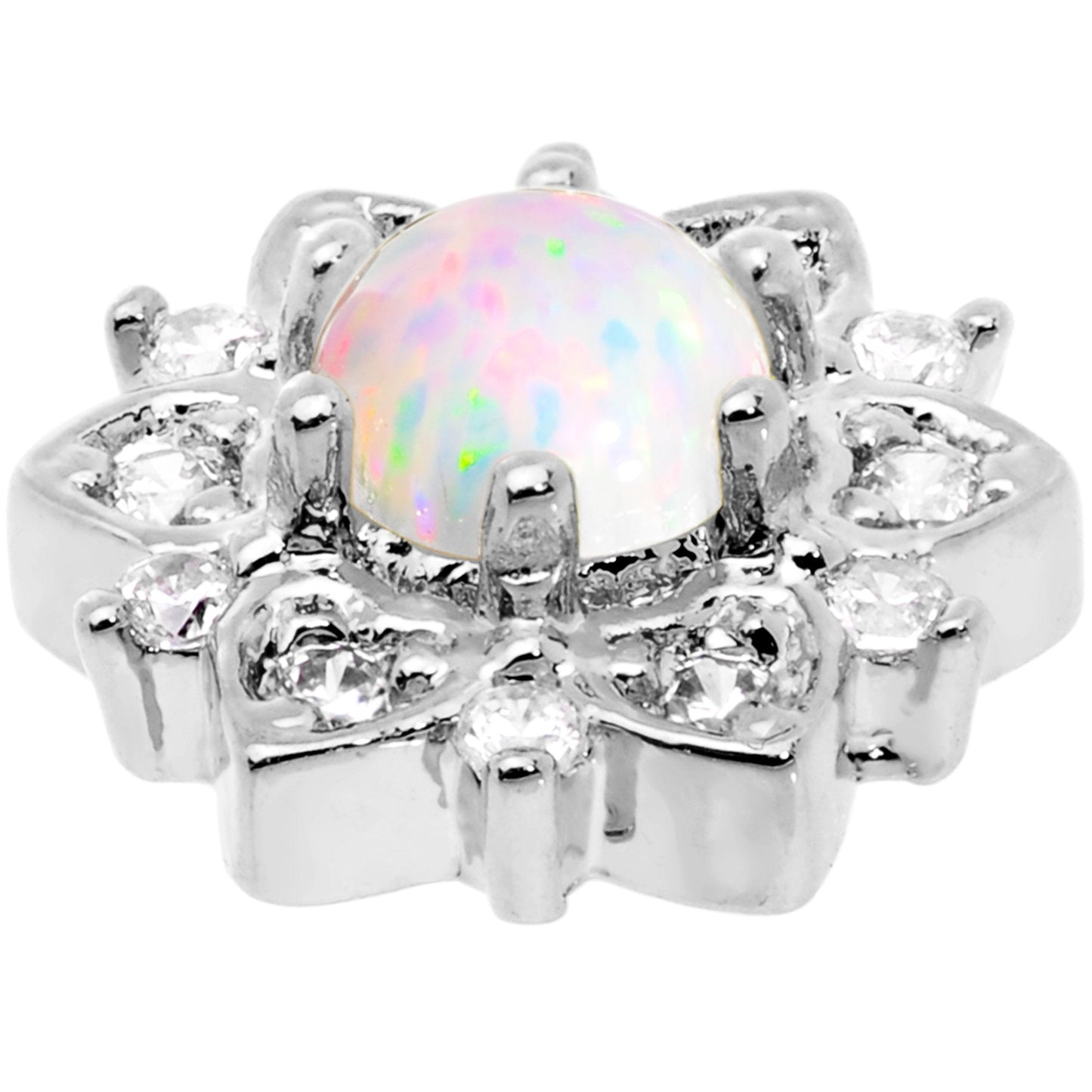 14G White Faux Opal Floral Glam Dermal Anchor Top
