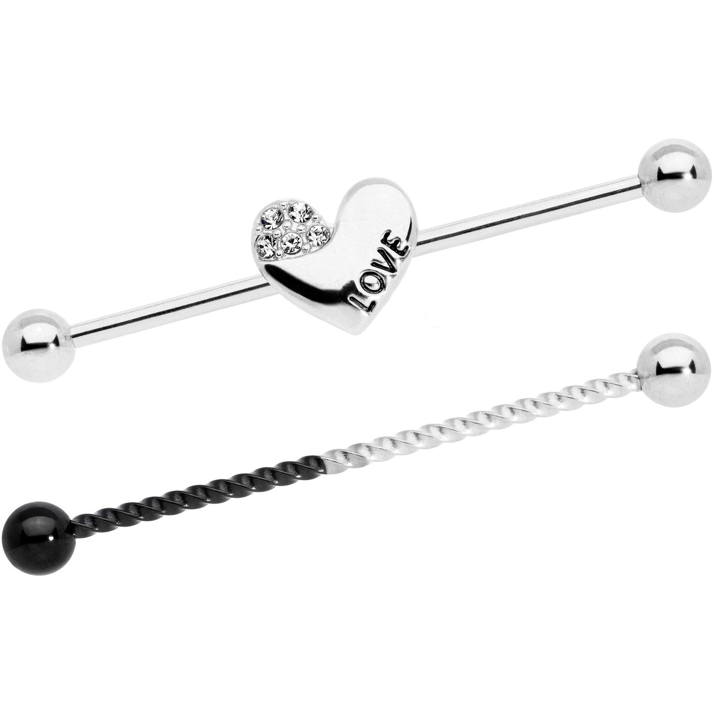 14G Clear Gem Love Heart Industrial Barbell 38mm