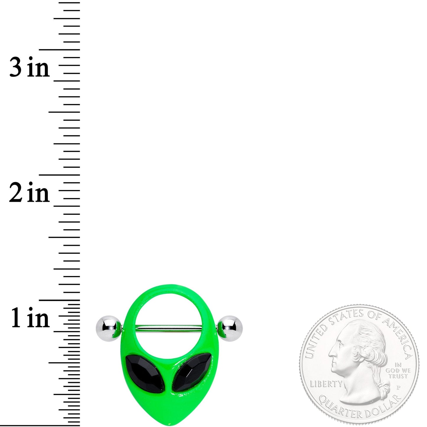 14G 5/8 Black Gem Green Glow in the Dark Alien Nipple Shield Set