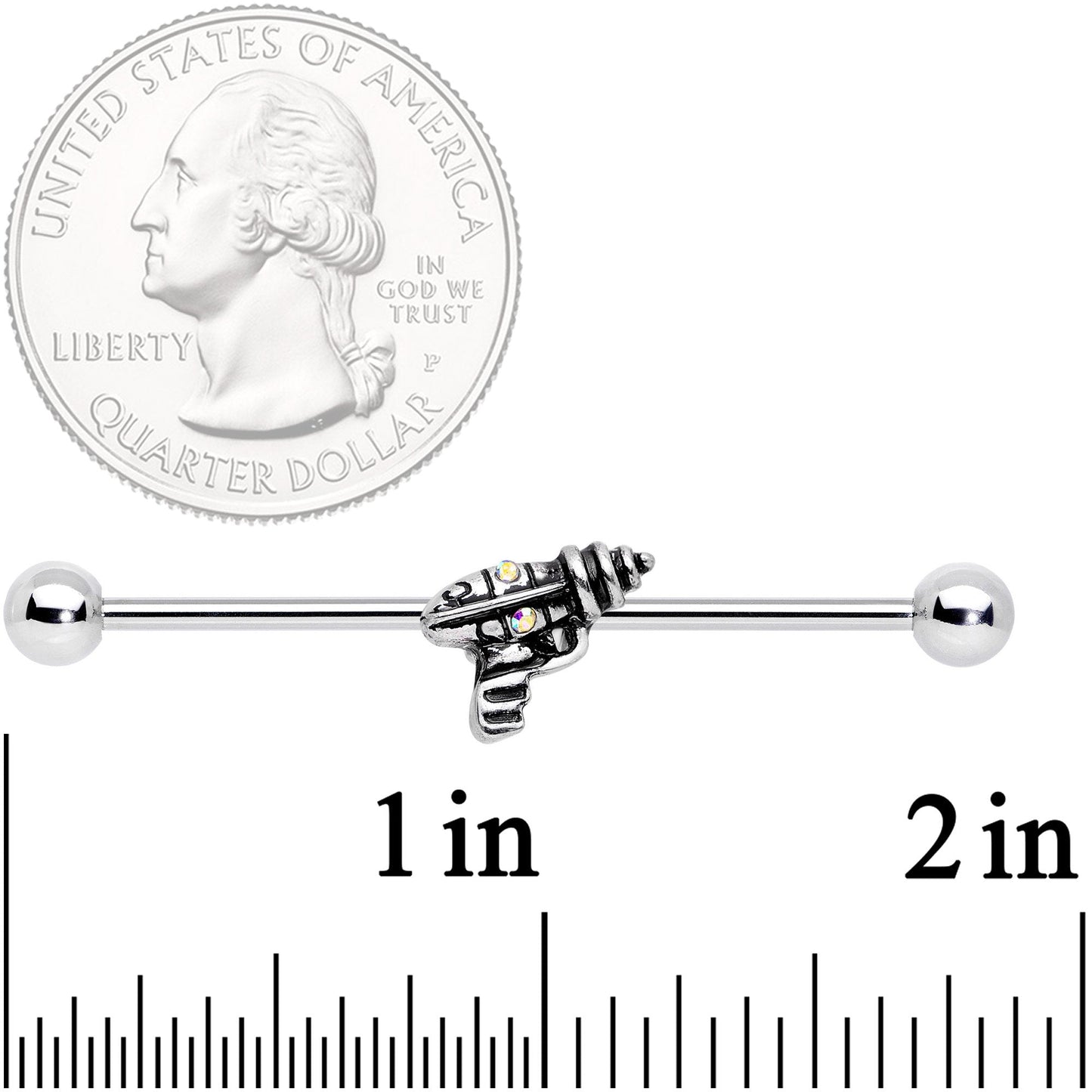 14G Aurora Gem Mystery Ray Gun Industrial Barbell 38mm