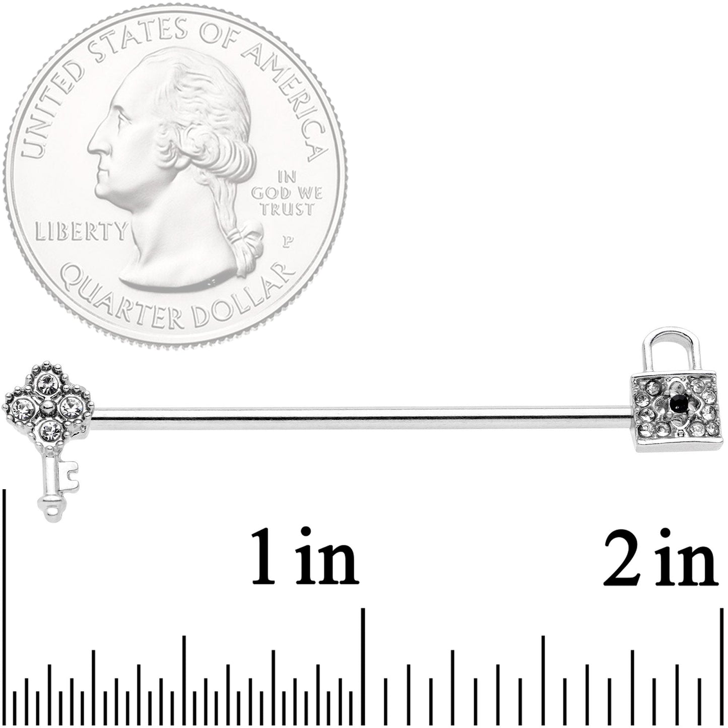 14G Clear Gem Under Lock and Key Industrial Barbell 38mm