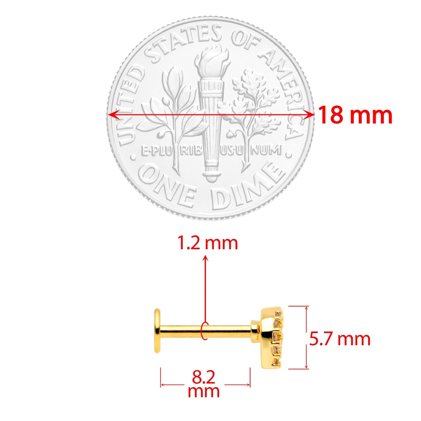 16G 5/16 Clear CZ Gem Gold Tone Elephant Labret Monroe Tragus