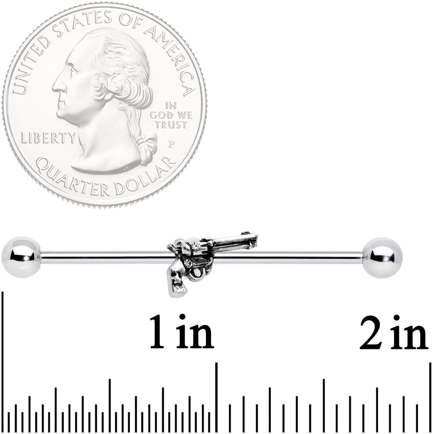 14G Clear Gem Under the Gun Industrial Barbell 38mm