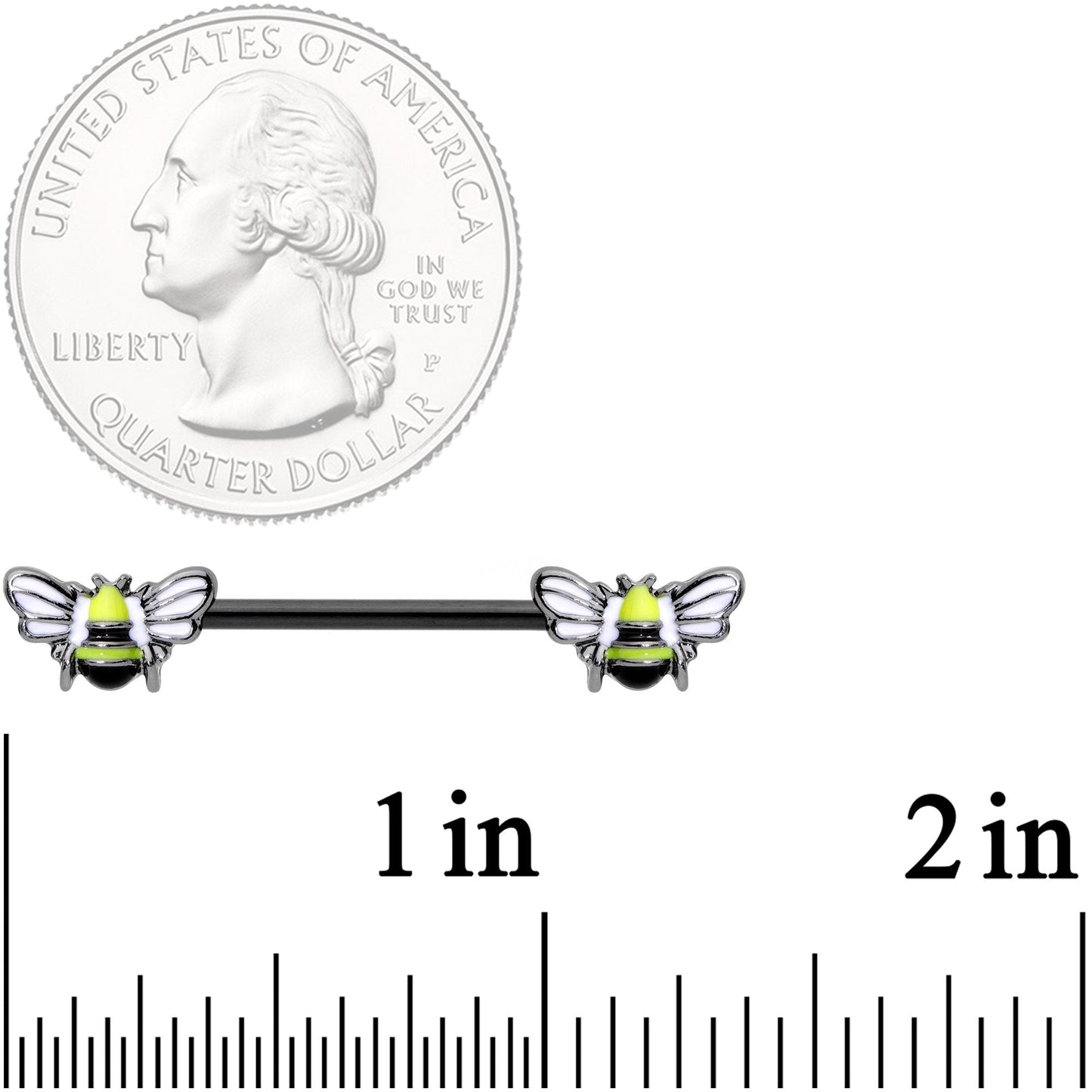 14G 9/16 Black Blissful Bumblebee Barbell Nipple Ring Set