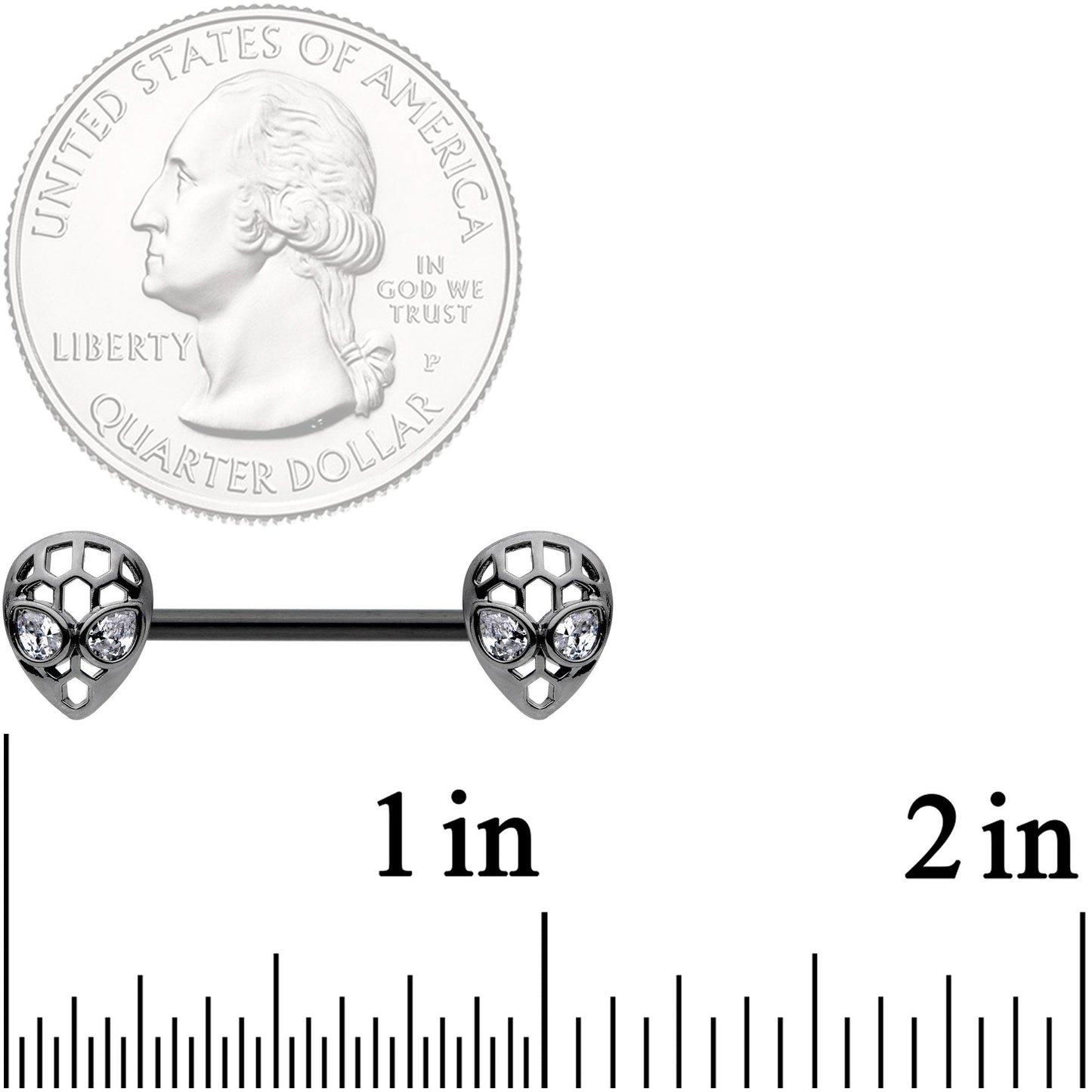 14G 9/16 Clear CZ Black Openwork Alien Barbell Nipple Ring Set