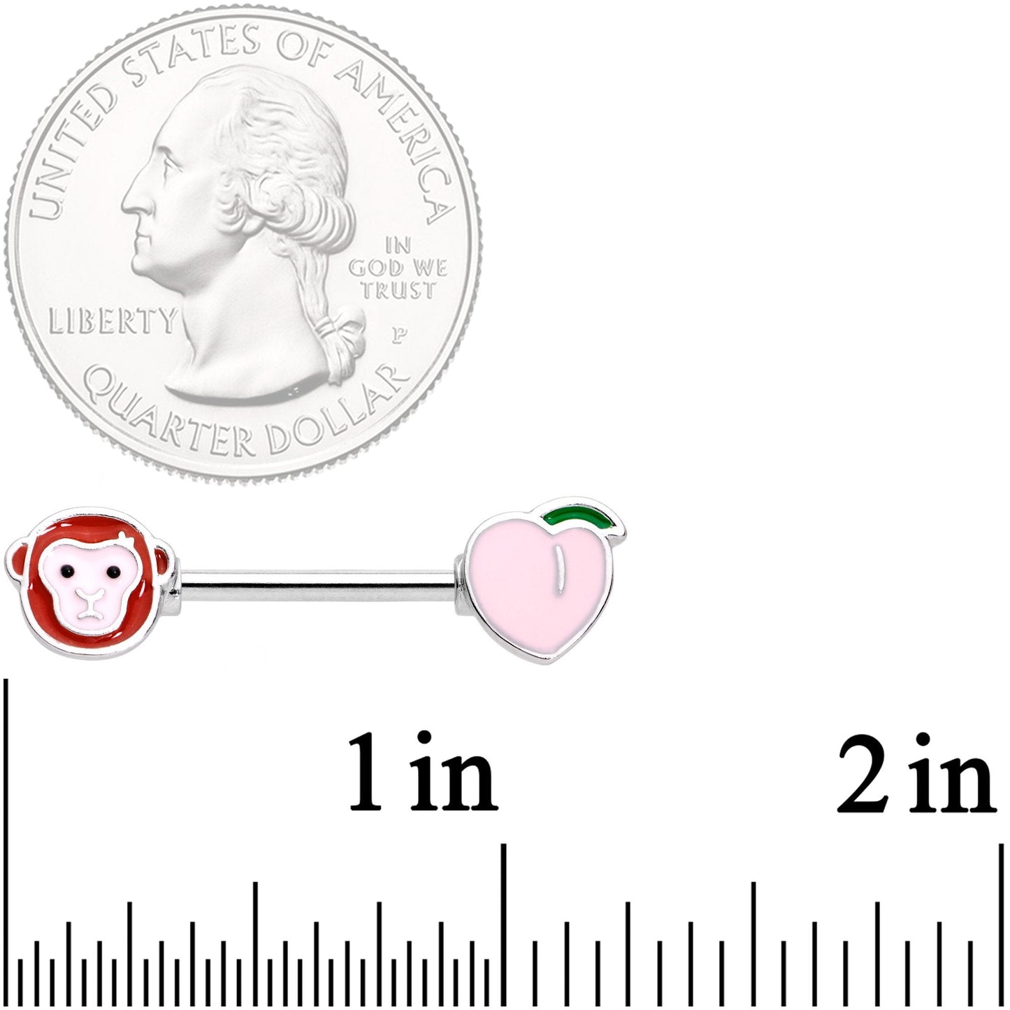 14G 9/16 Peach and Monkey Barbell Nipple Ring Set