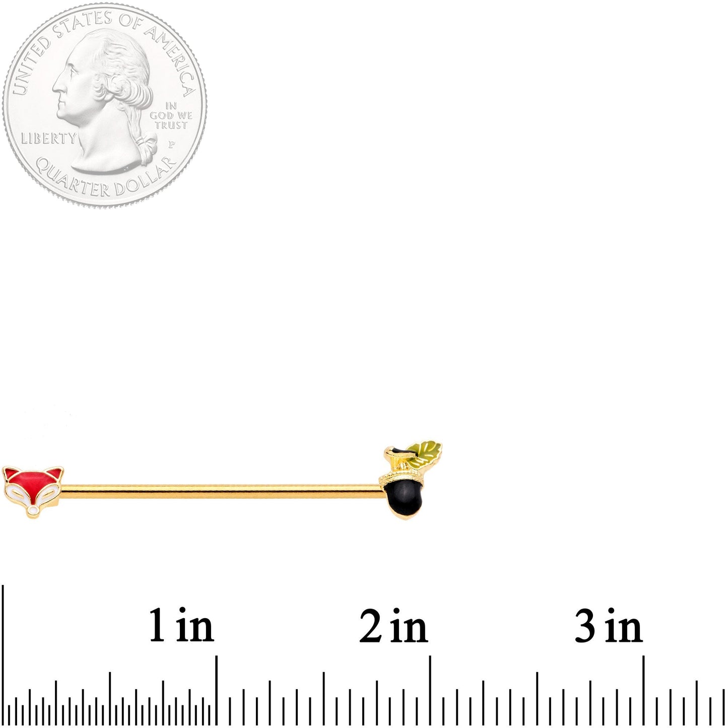 14G Gold Tone Fox and Acorn Industrial Barbell 38mm