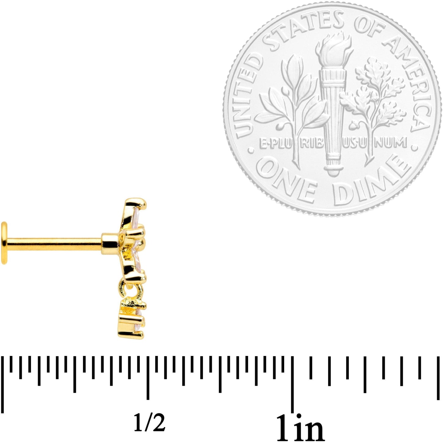 16G 5/16 Clear CZ Gem Gold Tone Flower Dangle Cartilage Tragus