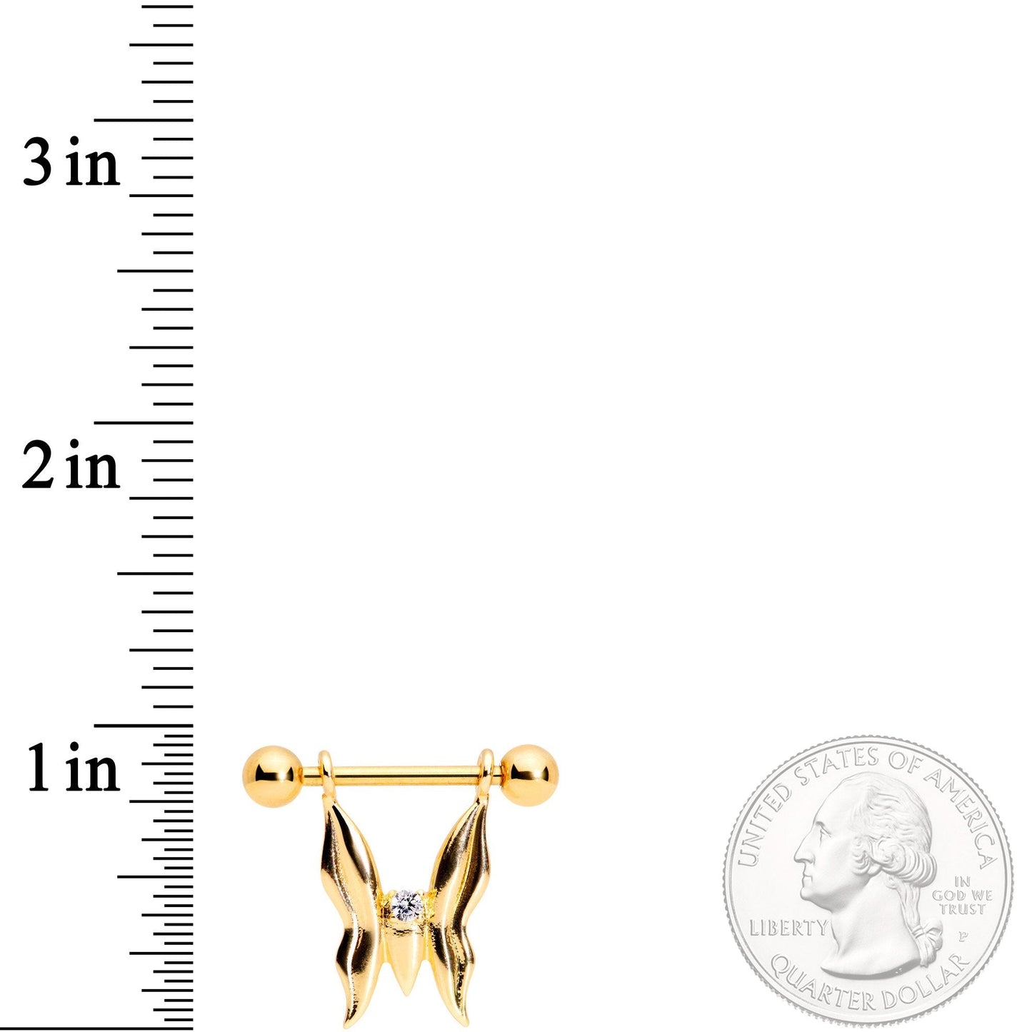 14G 9/16 Clear CZ Gem Gold Tone Butterfly Dangle Nipple Ring Set