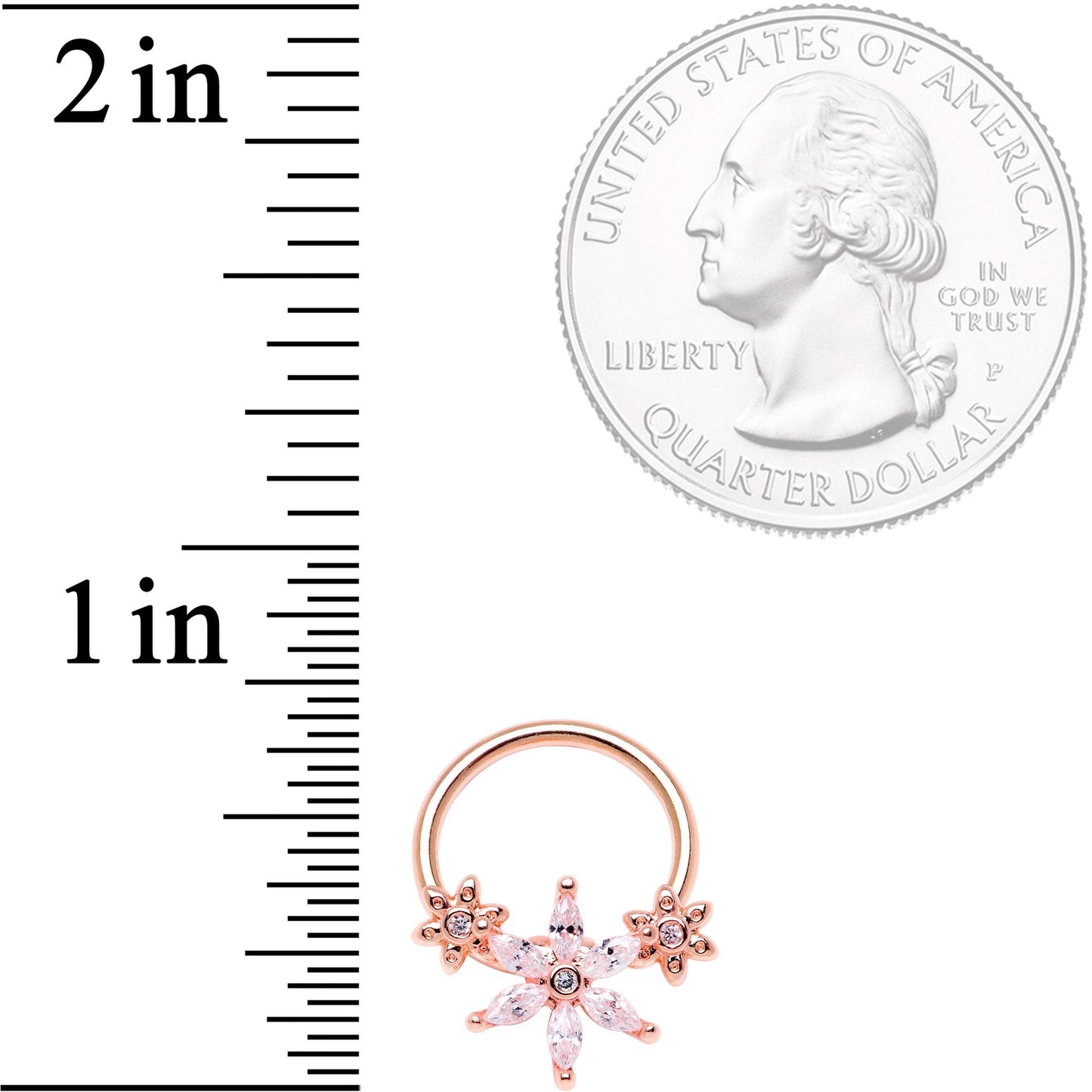 16G 3/8 Clear CZ Gem Rose Gold Tone Flower BCR Captive Ring