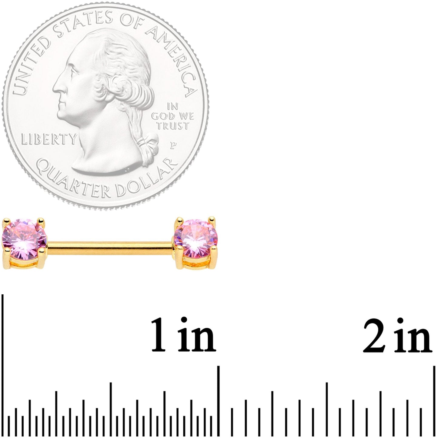 14G 9/16 Pink CZ Gem Gold Tone Barbell Nipple Ring Set