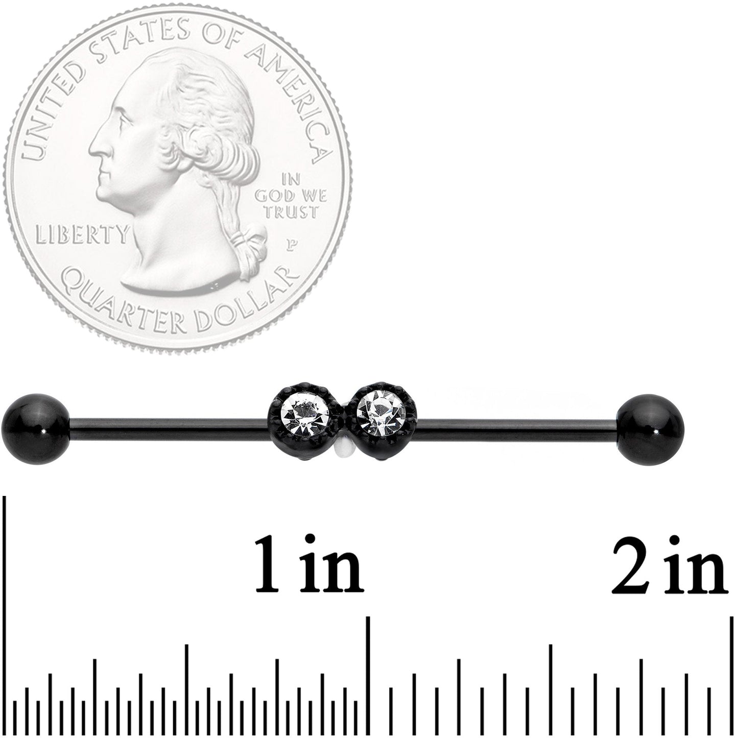 14G Clear Gem Black Double Drama Industrial Barbell 38mm