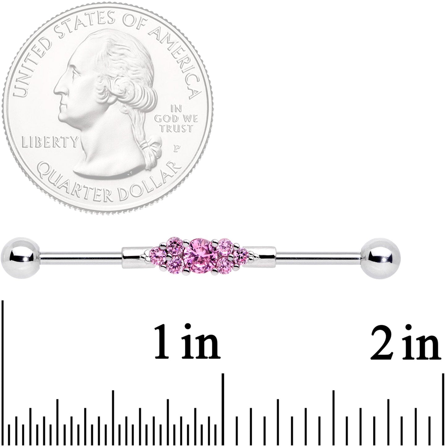 14G Pink CZ Gem Fashionista Industrial Barbell 38mm