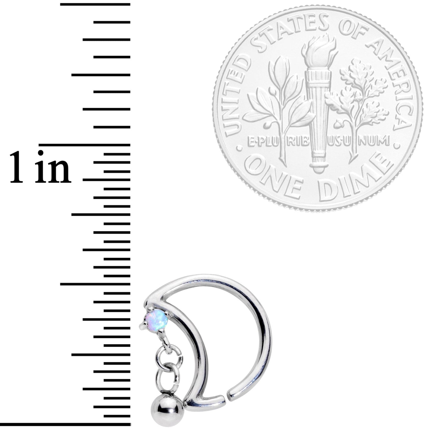 16G 3/8 White Faux Opal Crescent Moon Right Ear Closure Ring