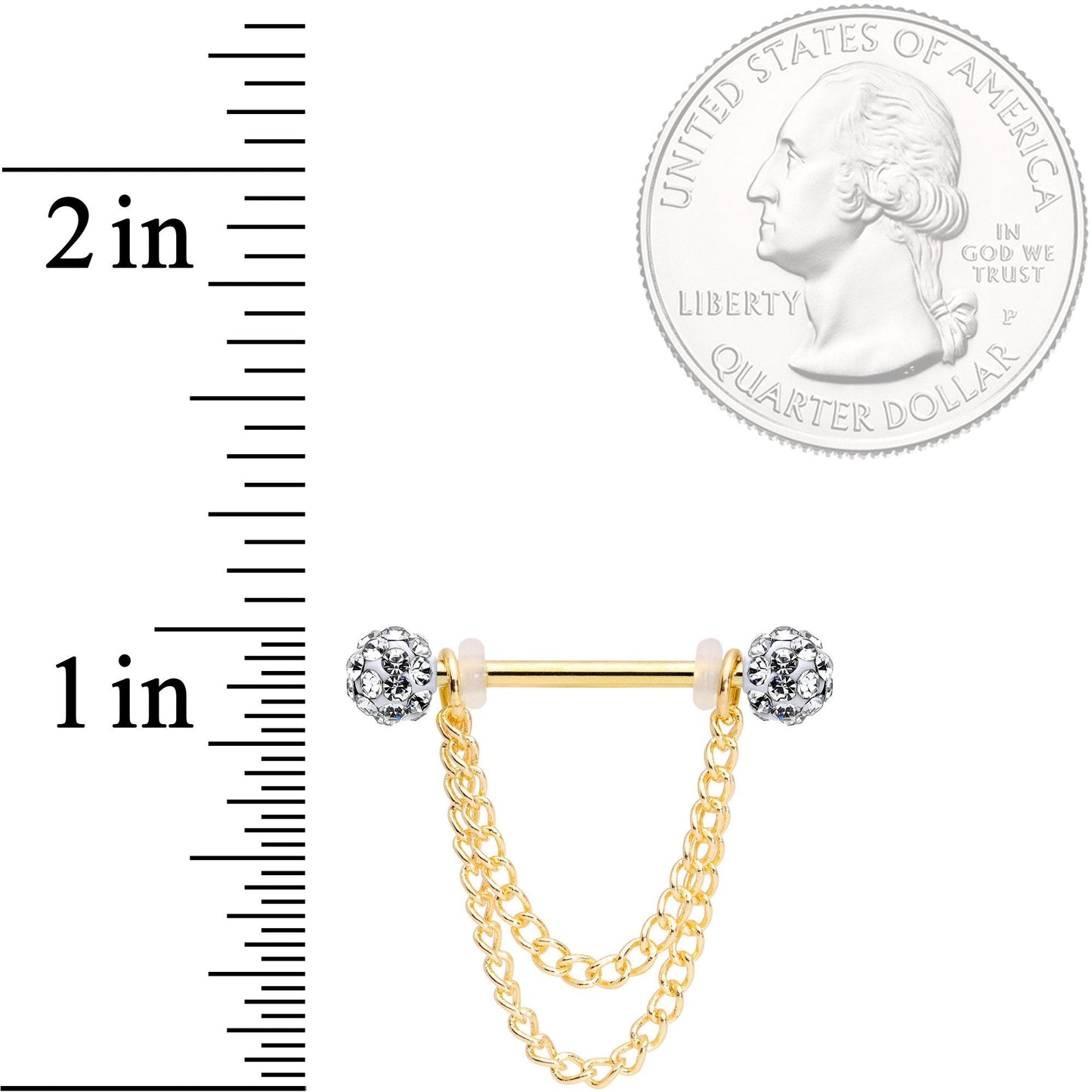 14G Clear Gem End Gold Tone Chain Dangle Nipple Ring Set