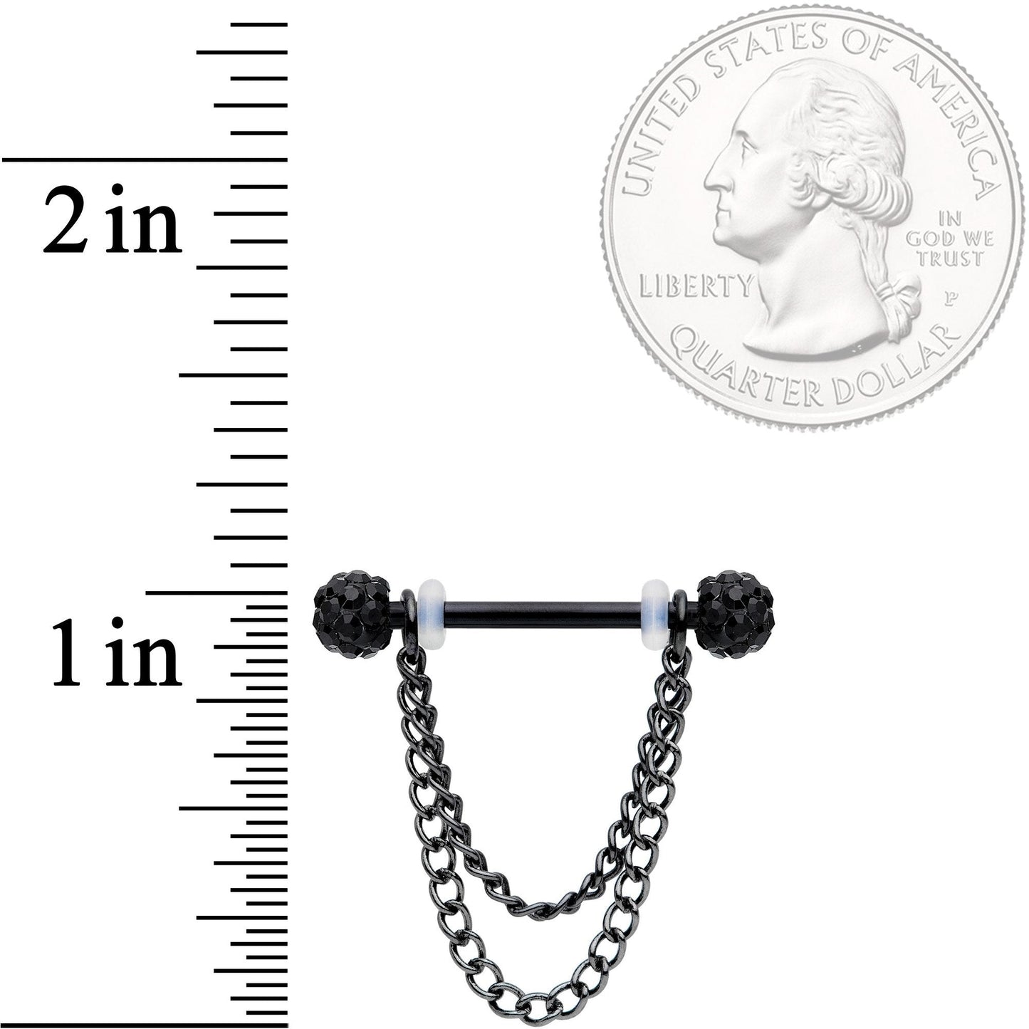 14G Black Gem End Black Chain Dangle Nipple Ring Set