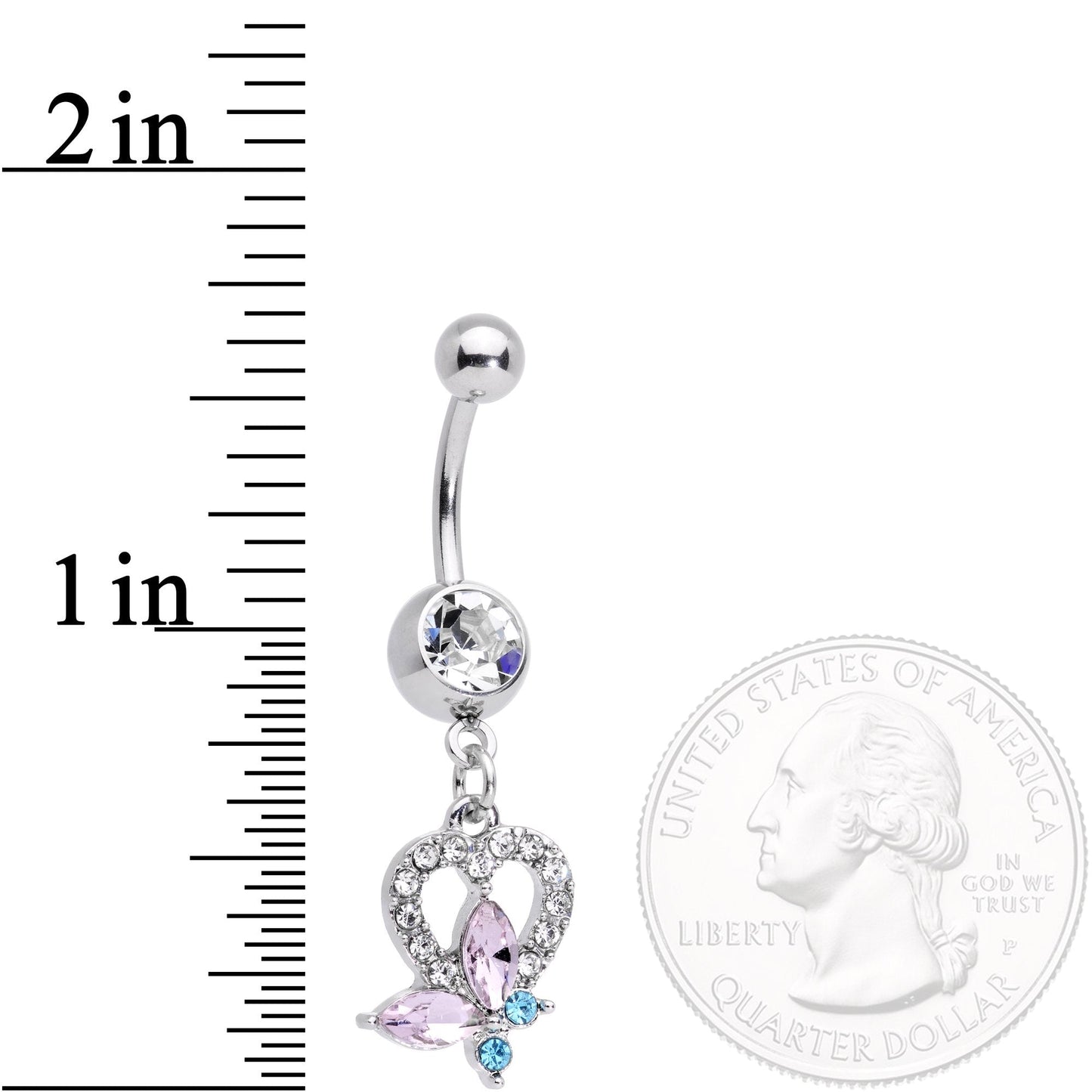 Clear Pink Blue Gem Spring Butterfly Heart Dangle Belly Ring