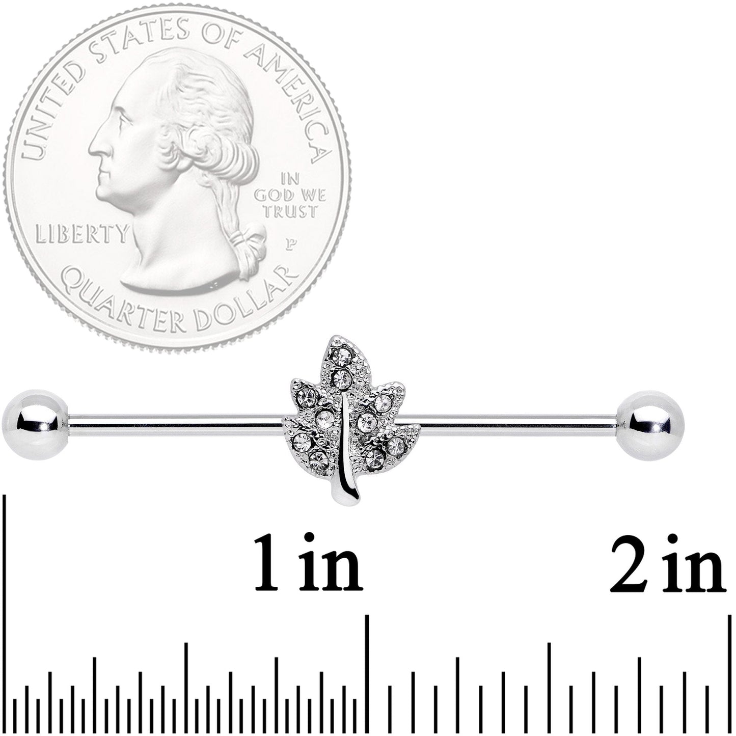 14G Clear Gem Maple Leaf Industrial Barbell 38mm